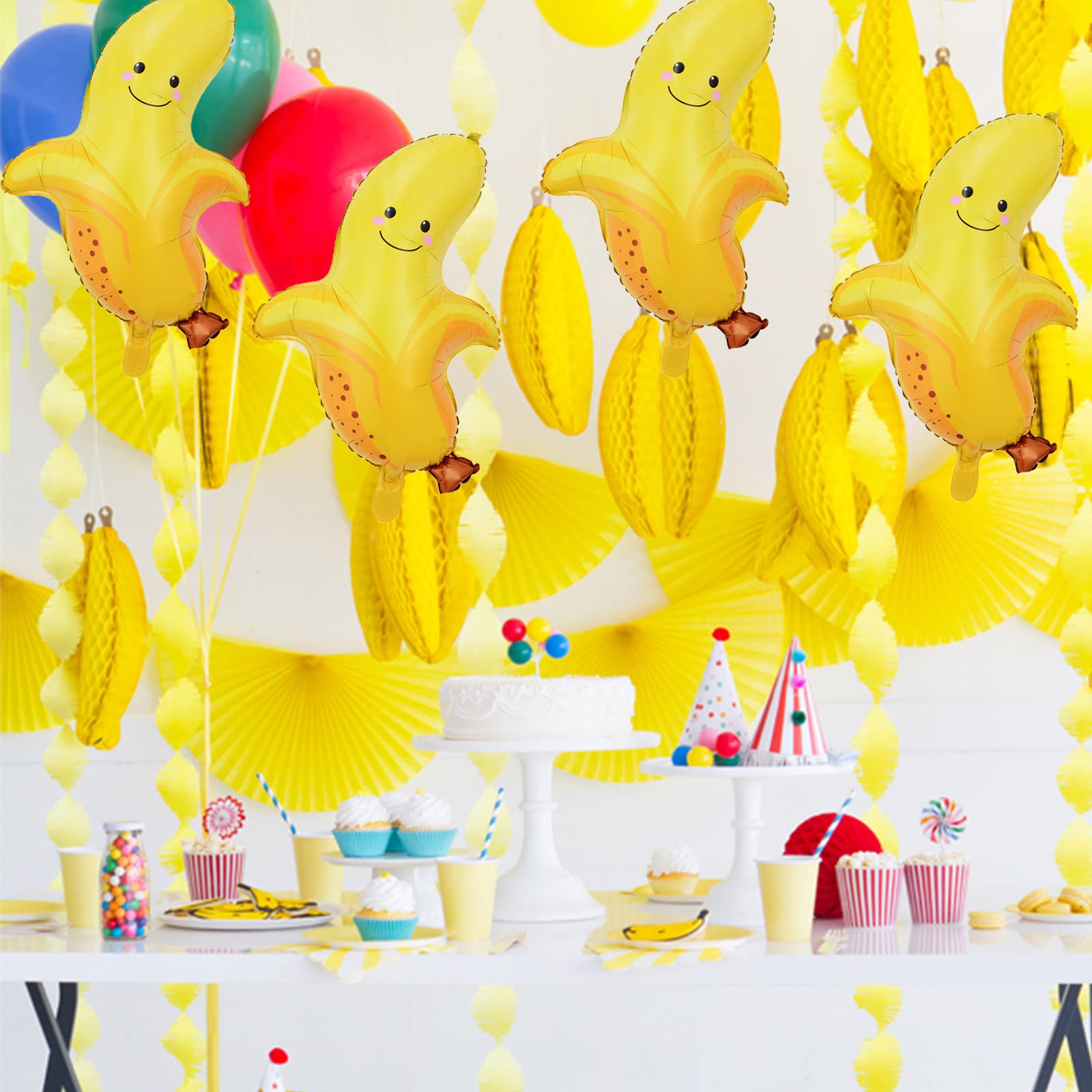 8Pcs Large Banana Foil Helium Balloons - Fun Fruit Themed Party Decorations for Birthday, Baby Shower & Wedding - Perfect for Tropical, Jungle or Go Bananas Party Themes