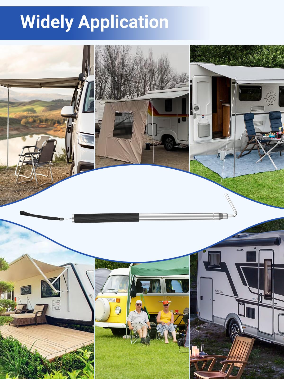 RV Awning Puller - Easy Reach Telescopic Retractable Opener Pole, Portable Canopy Accessories, Stainless Steel (2 Pack) - Perfect for Camping, Travel & Outdoor Adventures