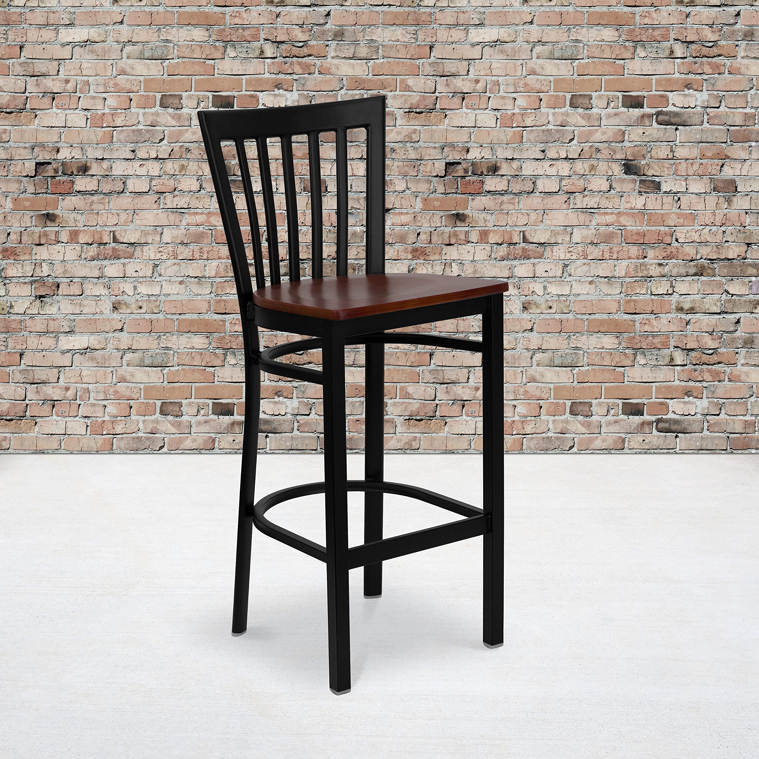 Flash Furniture HERCULES Series Black Metal Bar Stool with Cherry Wood Seat - Heavy Duty School & Restaurant Stool for Kitchen, Bar, Diner & Commercial Use