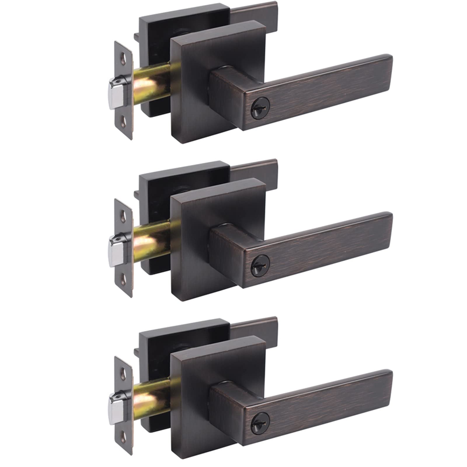 Heavy Duty Zinc Alloy Keyed Entry Door Lever with Brushed Bronze Finish - Golingda3503-ORB-ET-3P for Enhanced Home Security and Elegant Interior Design