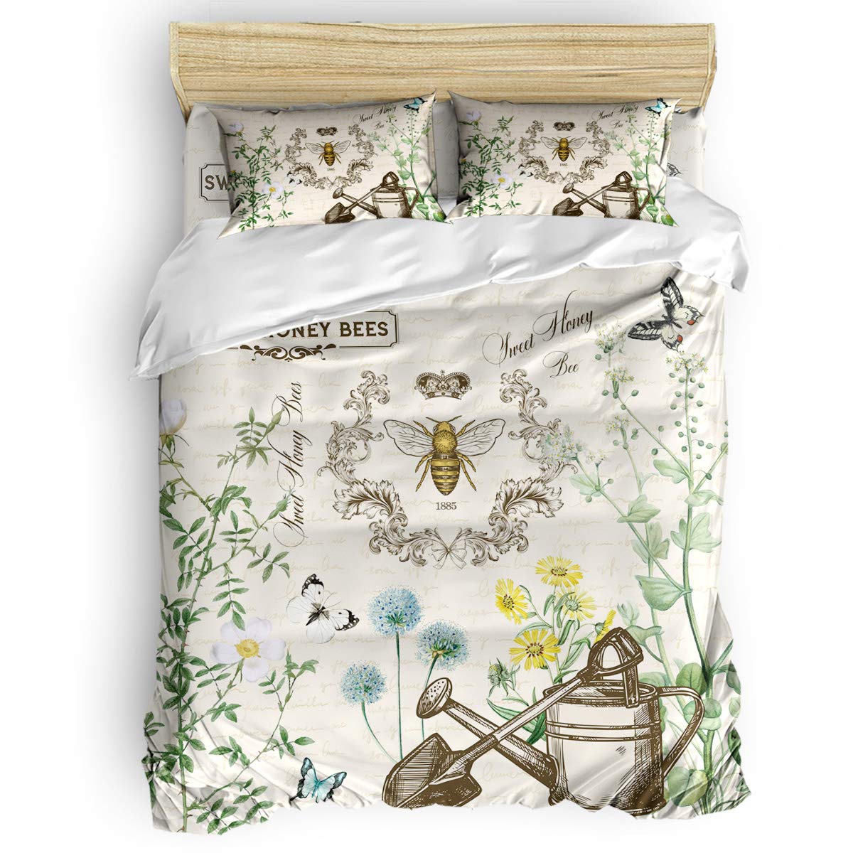 4-Piece Full Size Duvet Cover Set - Sweet Honey Bee Print Bedding Collection | Breathable Comforter Cover, Fitted Sheet & 2 Pillowcases | Perfect for Kids' Room, Guest Bedroom & Cozy Farmhouse Decor