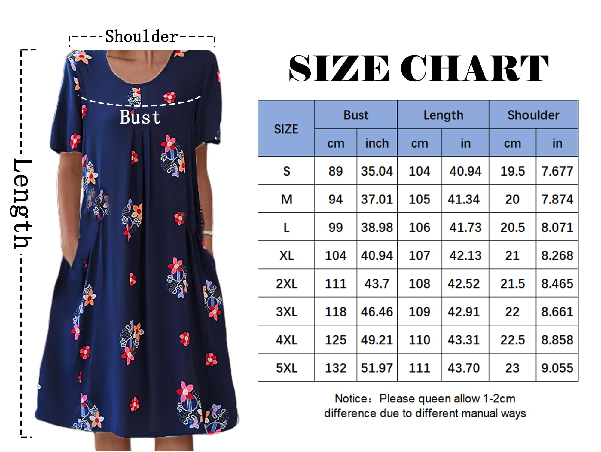 Women's Boho Floral Print Short Sleeve T-Shirt Dress - 2024 Summer Casual Loose Swing Midi Dress with Pockets | Perfect for Beach Vacations, Music Festivals & Everyday Wear