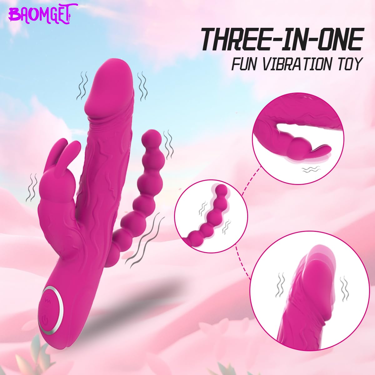 3 in 1 Realistic Bendable Rabbit Vibrator with Anal Beads - 10 Powerful Vibration Modes for G-Spot, Clitoral & Anal Stimulation - Adult Sex Toy for Women & Couples - Perfect for Solo Play, Foreplay & Spicing Up Your Intimate Moments