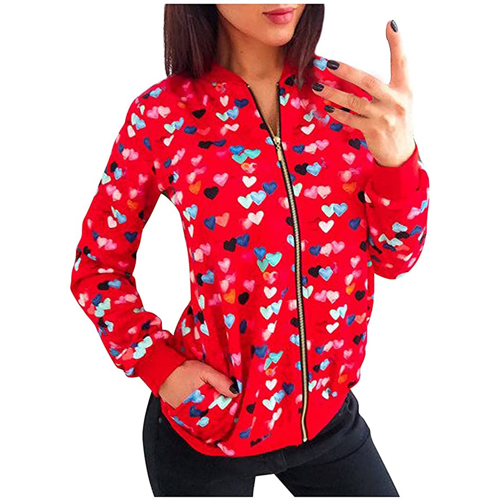 Women's Floral Bomber Jacket - Lightweight Long Sleeve Zip-Up Jacket with Stand Collar & Pockets | Casual Spring Outerwear for Streetwear, Work & Travel