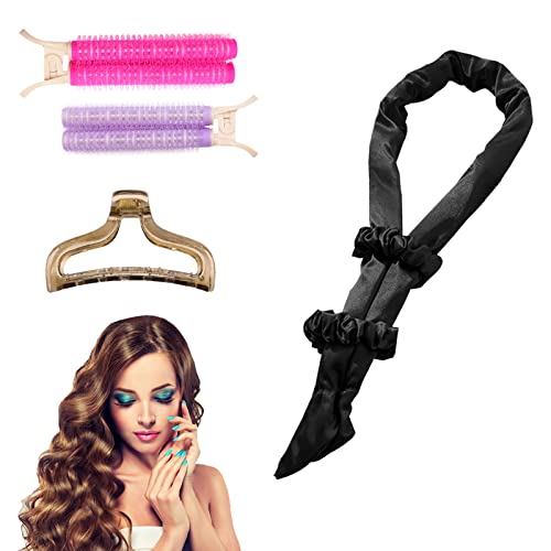 Heatless Hair Curlers Set for Long Hair - Silk & Cotton Sleeping Hair Rollers with Hair Clips & Bangs Clips | DIY Heat-Free Curling Rod Headband for Overnight Styling | Perfect for Bedtime, Travel, and Damage-Free Hair Care