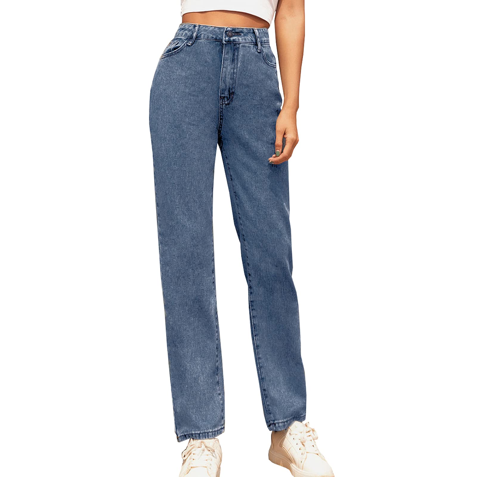 Women's High Waisted Straight Leg Color Block Jeans - Stretch Patchwork Denim Pants for Women & Girls | Perfect for Casual Outfits, Date Nights & Street Style Fashion