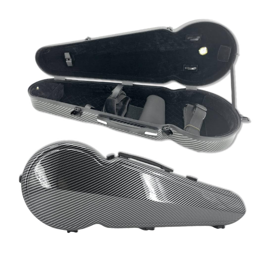 16 Inch Lightweight Carbon Fiber Viola Case with Adjustable Velcro Neck Pad - Fits 15-16.5 Inch Violas, Thickened Lining, Built-in Hygrometer & Sturdy Handle with Backstraps (Black) - Perfect for School, Orchestra & Travel Protection