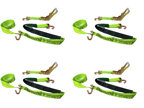 2-Pack 11' Diamond Weave 3-Point Ratchet Wheel Straps with 2' Low Profile Grip Sleeves (Swivel Hook) - Heavy Duty Tie Down Straps for Trucks, Trailers, Motorcycles & Cargo Securing