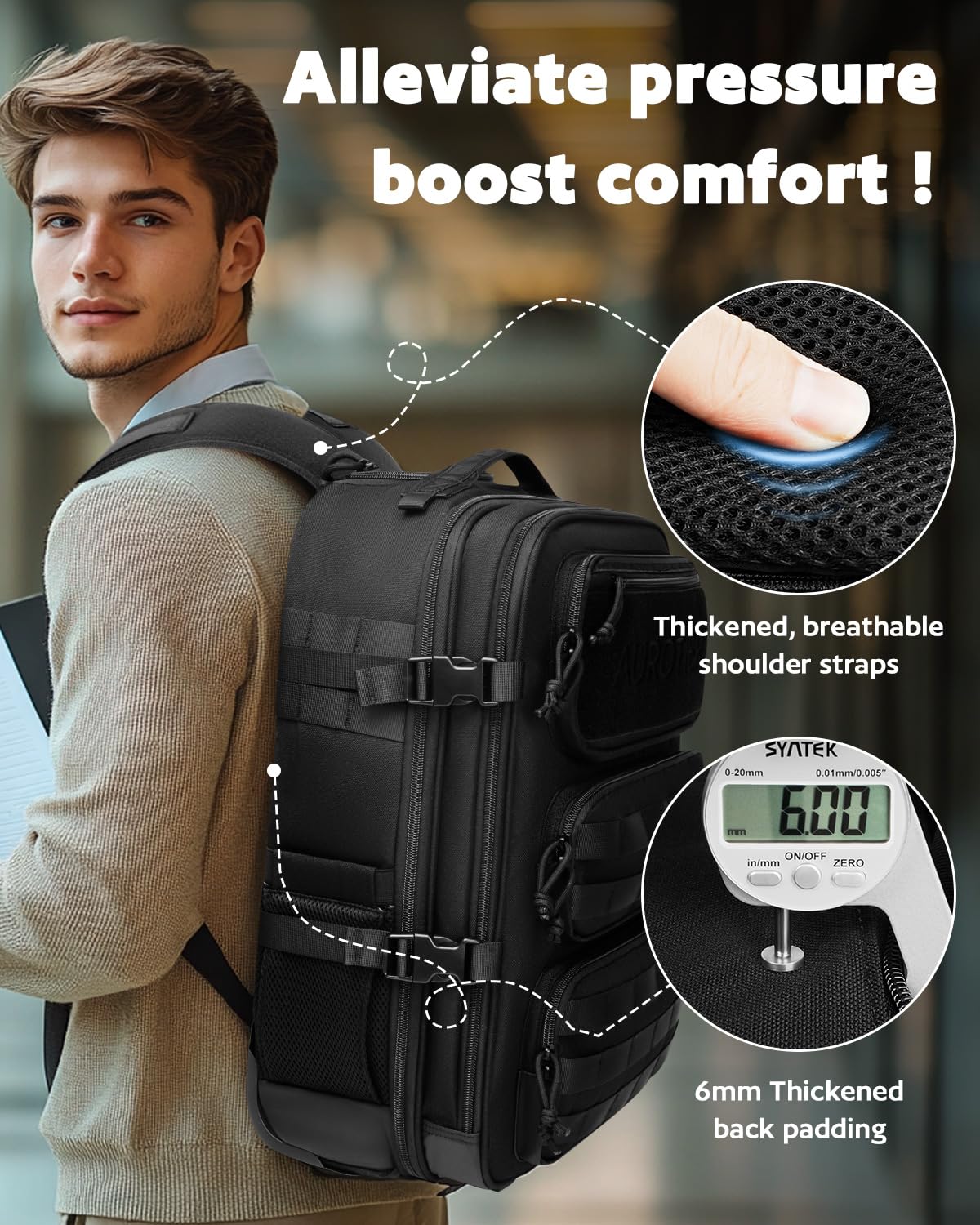 Tactical Rolling Laptop Backpack for Men & Women - 17 Inch Wheeled Military Computer Bag with MOLLE System | Water-Resistant Carry-On Luggage for Work Travel, Outdoor Hiking & Overnight Trips (Black) - Perfect for Business Commuters, College Students & Adventure Travelers