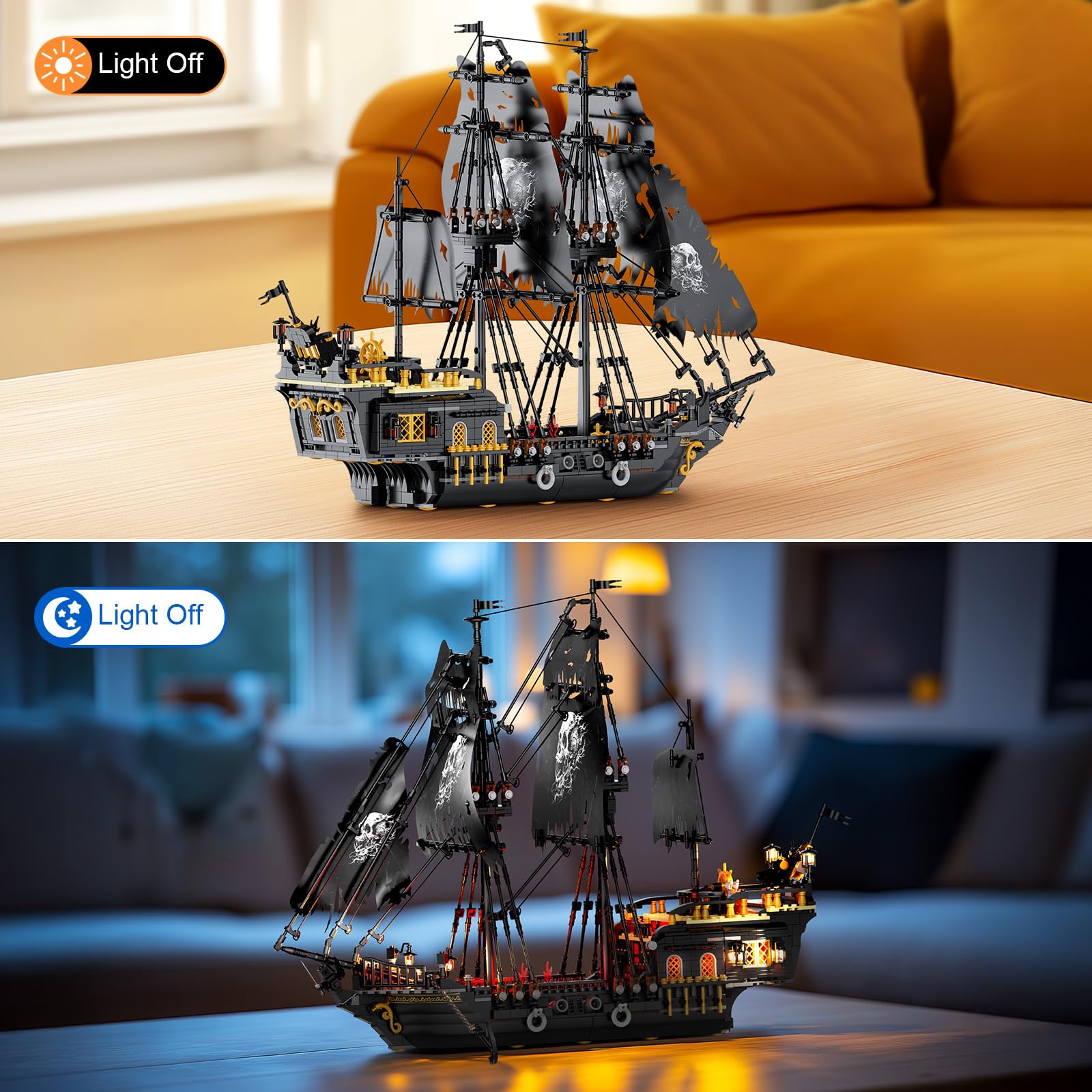 **Pirate Ship Building Set with LED Lights - Black Pearl Model Sailboat Toy (1713 Pieces) - Creative DIY Home Decor for Adults & Teens 14+ - Perfect Gift for Easter, Christmas & Birthdays - Fun STEM Activity & Display Piece**