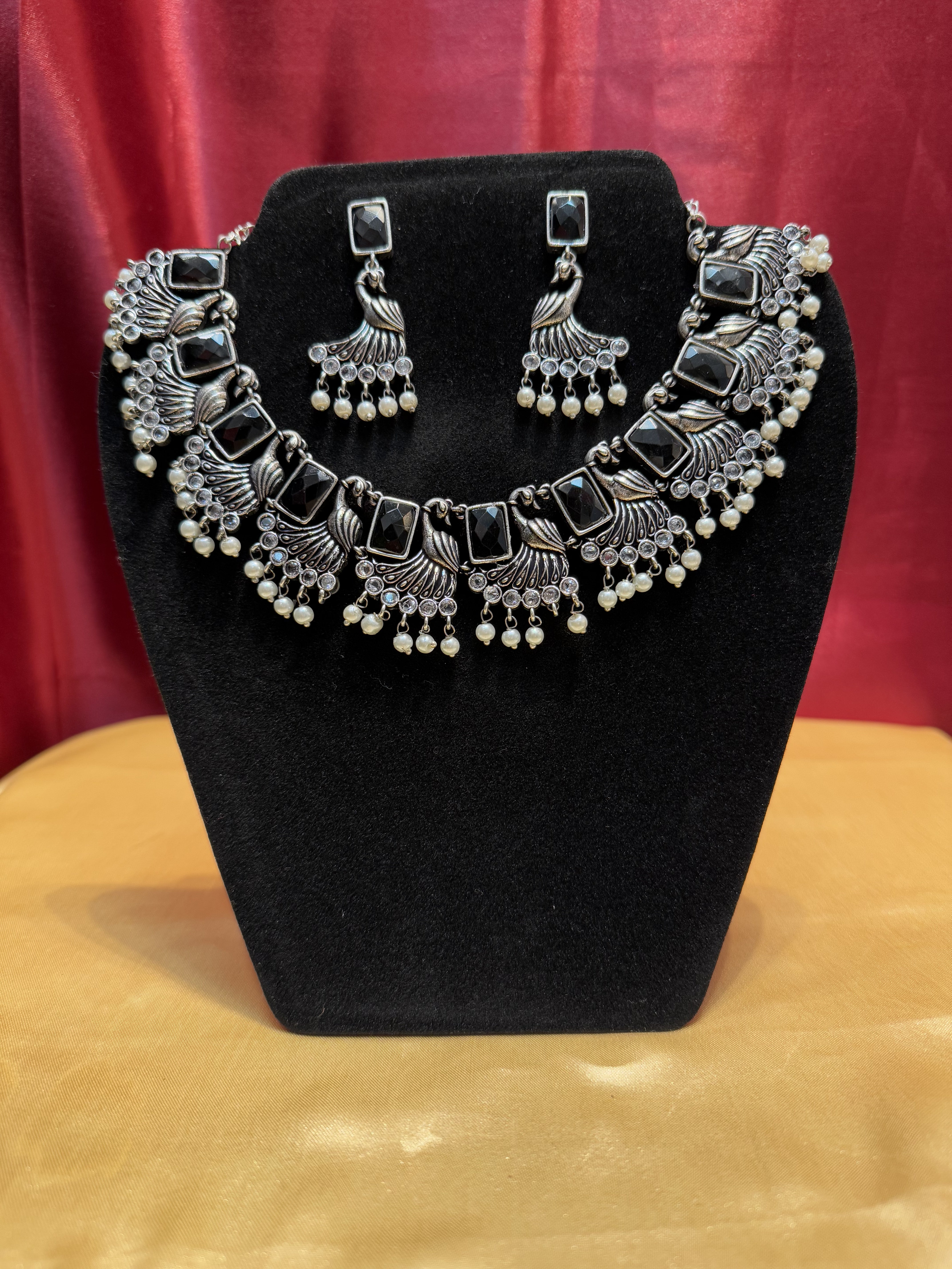 Oxidized Black Peacock Design Necklace & Earring Set - Elegant Jewelry for Women, Perfect for Parties, Weddings, and Special Occasions