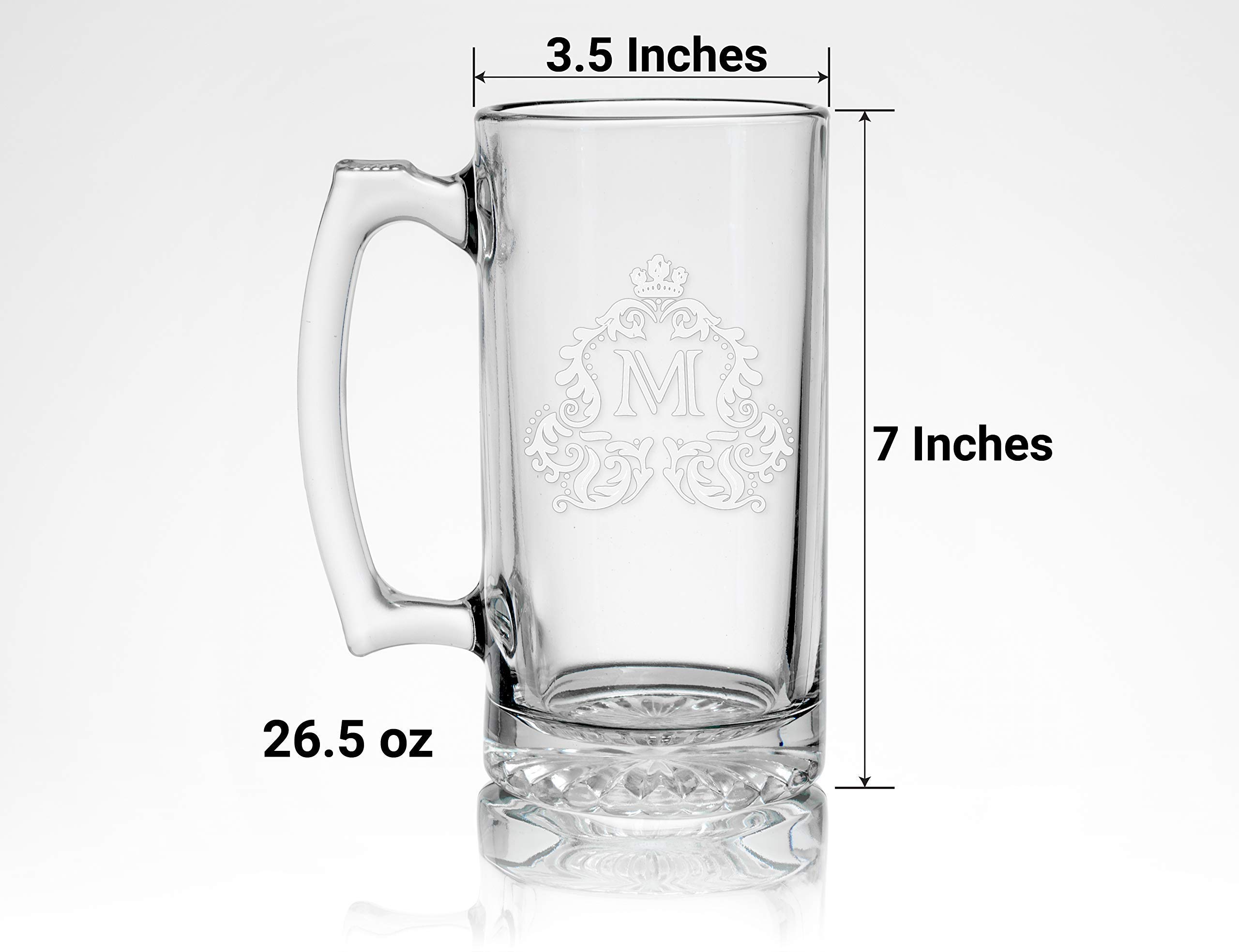 Personalized Laser Engraved Monogram Glass Beer Mug 26.5 oz - Custom Name Engraved Pint Glass for Men, Wedding Gifts, Anniversary, Birthday - Perfect for Home Bars, Parties & Beer Lovers