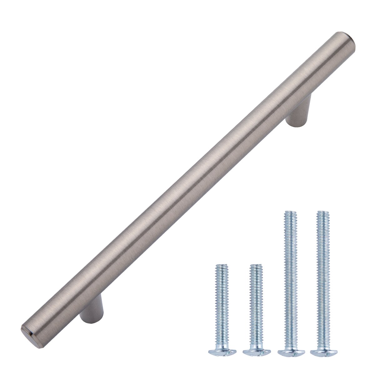 Amazon Basics Euro Bar Cabinet Handle - 1/2-inch Diameter, 7.38-inch Length (5-inch Hole Center) - Satin Nickel Finish - 50-Pack - Perfect for Kitchen Cabinets, Bathroom Vanities, Dressers & Furniture Hardware Replacement