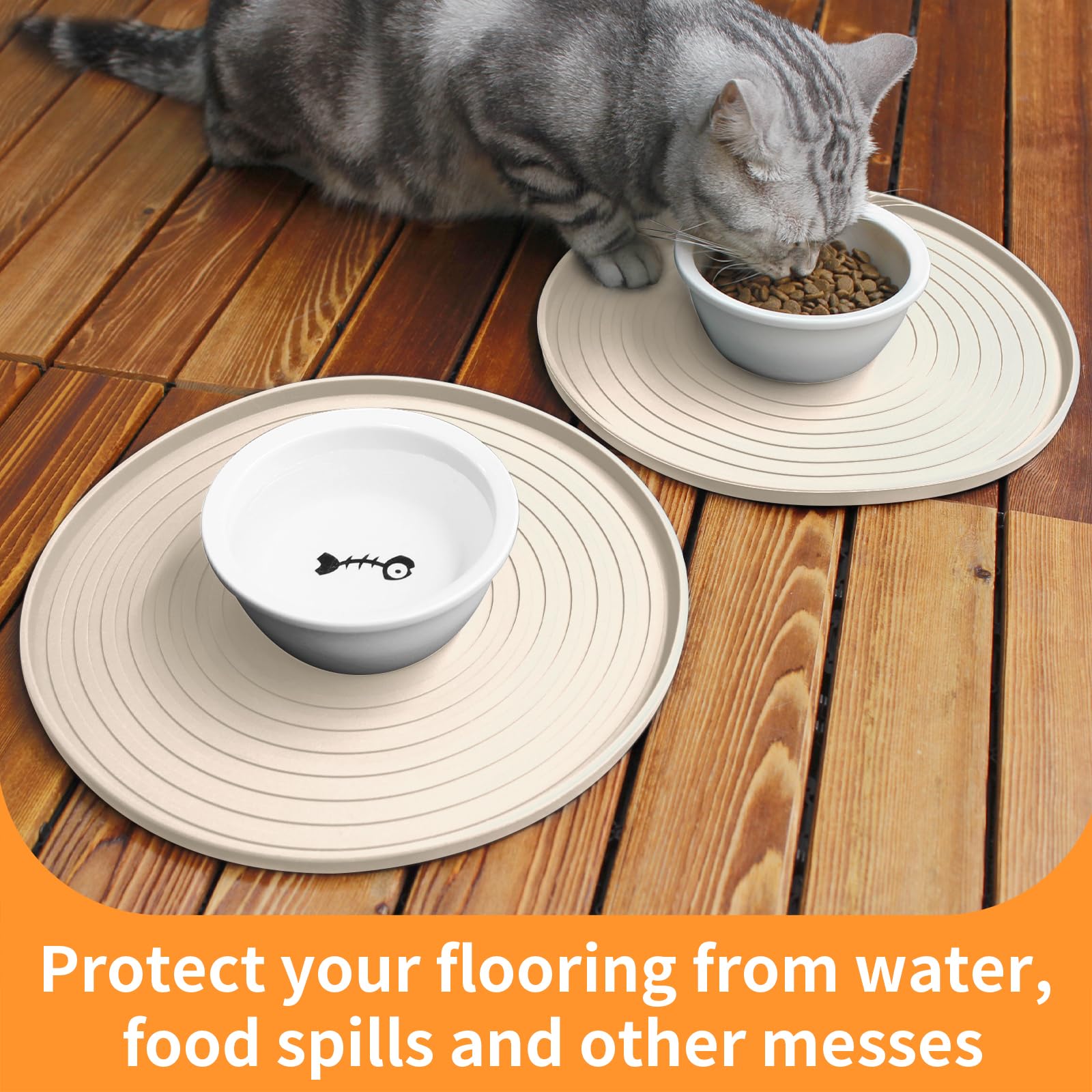 Non-Slip Waterproof Silicone Pet Feeding Mat for Dogs & Cats - 2 Pack Dog Bowl Mats for Food & Water - Small/Medium Pets Puppy Tray Mat Prevents Spills & Residues on Floor (Beige) - Perfect for Kitchen, Dining Area & Travel Use