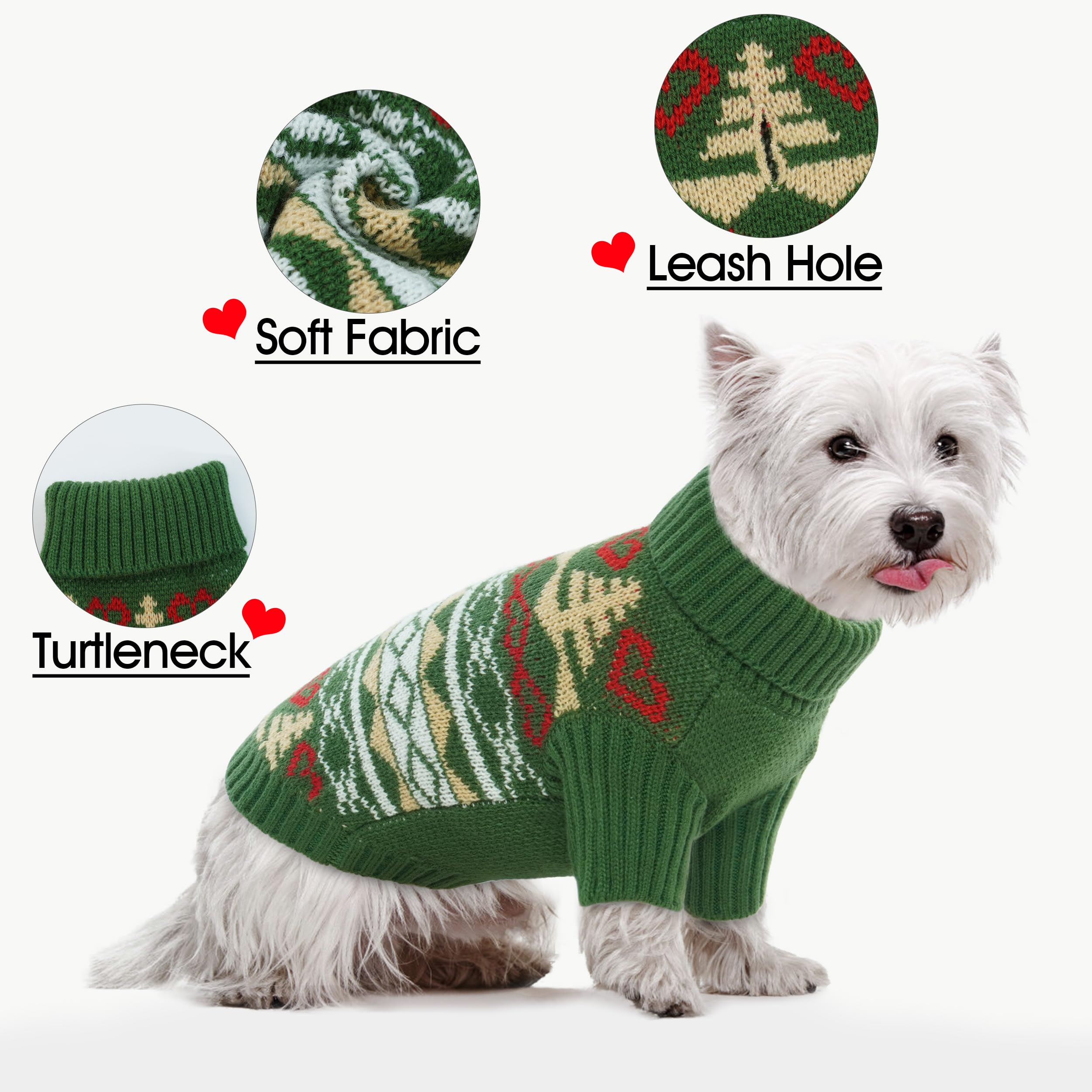 PUMYPOREITY XL Green Dog Christmas Sweater - Warm Turtleneck Winter Outfit for Large Dogs (Beagle, Corgi) | Soft Holiday Pet Clothing for Christmas Photos & Family Gatherings
