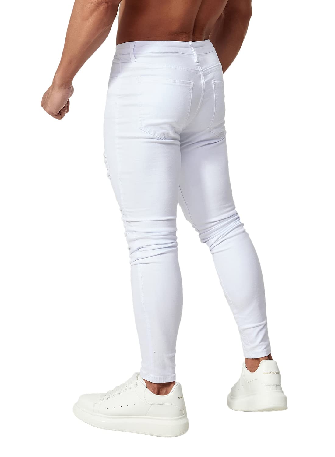 HUNGSON Men's Ripped Skinny Jeans - Stretch Slim Fit Denim Pants for Men | Comfortable & Stylish for Casual Wear, Night Out & Street Fashion