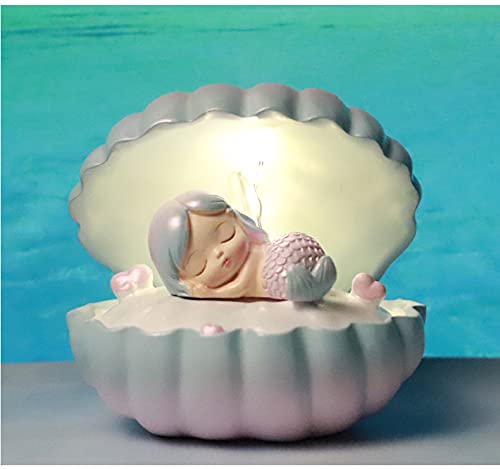 UWEL LED Mermaid Night Light - Blue Shell Shaped Bedside Lamp for Girls Room Decor, Kids Night Light, Fairy Themed Home Decoration, Unique Gift for Children | Perfect for Bedrooms, Nurseries, Birthday Presents & Dreamy Atmosphere Creation