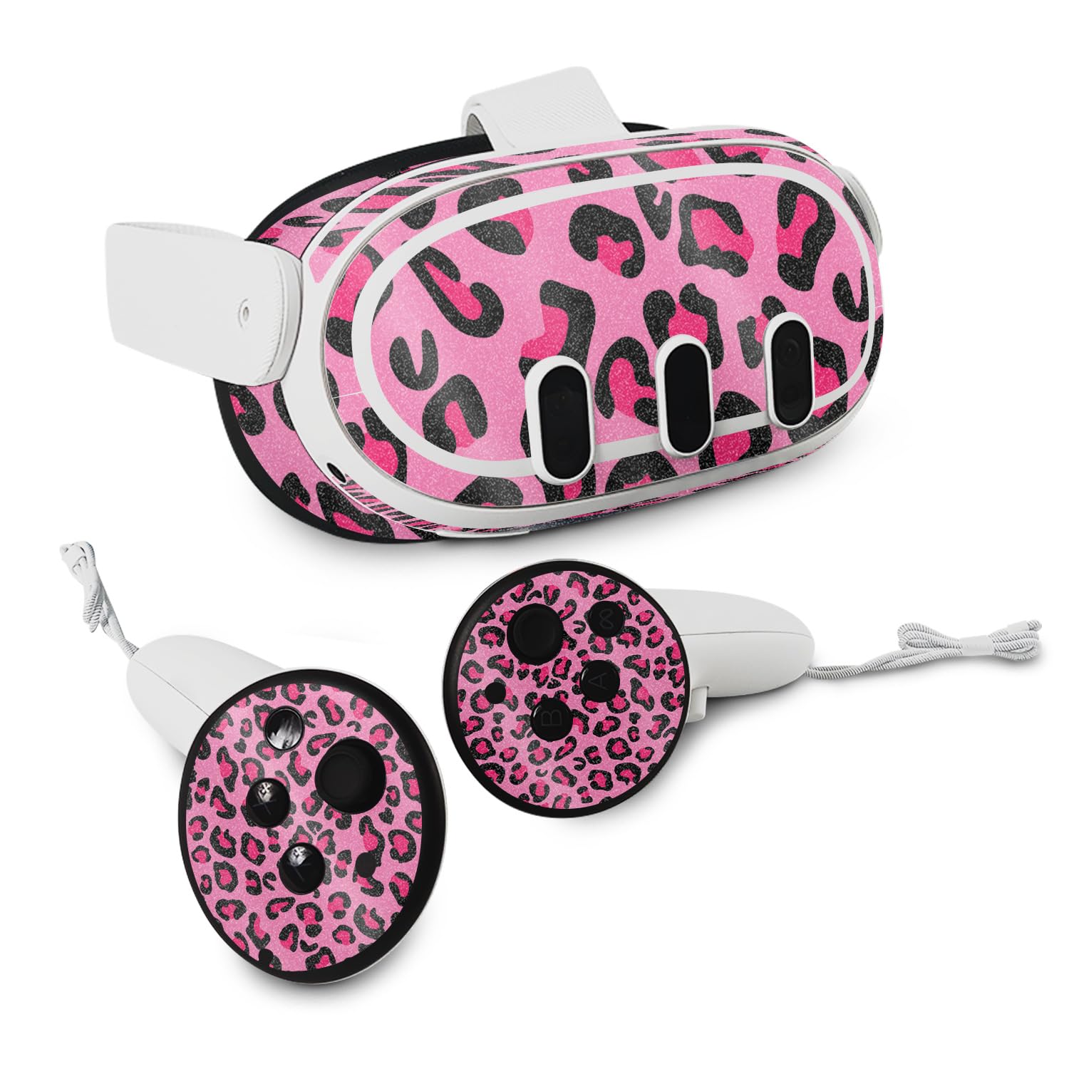 MightySkins Glossy Glitter Skin for Meta Quest 3 - Pink Leopard | Protective & Durable High-Gloss Finish | Easy to Apply & Remove | Perfect for Gaming, VR Protection & Style Enhancement