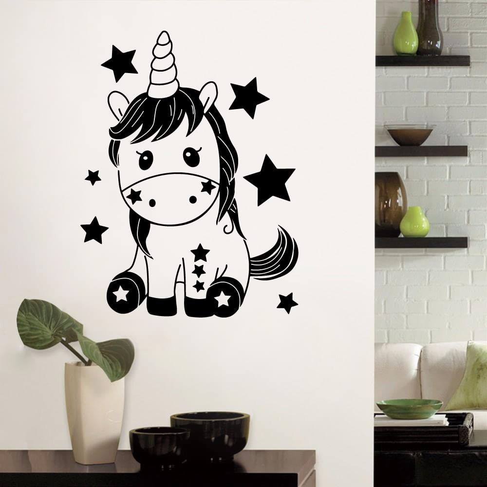 Magical Unicorn Star Wall Decal Stickers for Kids Room - Cute Vinyl Wall Art Decor (30x22 inch) - Perfect for Nursery, Bedroom, Kindergarten & Home Decor