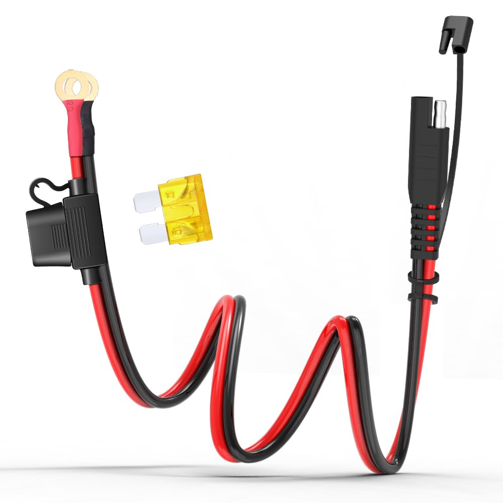 EXTRACTME 5FT SAE to O Ring Battery Extension Cable - 14AWG 20A Fuse Ring Terminal Harness with 2-Pin Quick Disconnect Plug for Motorcycle, Car, RV, Boat - Perfect for Charging, Jump Starting & Powering Accessories