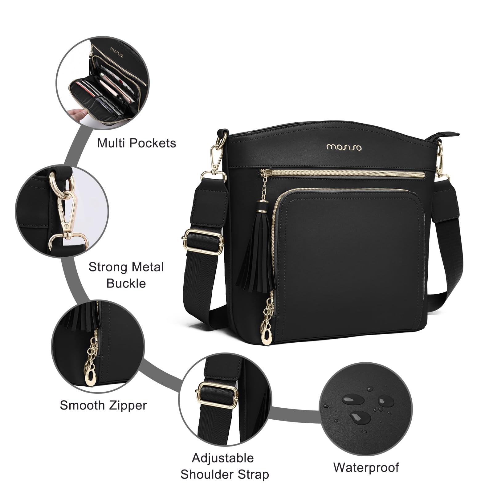 MOSISO Women's Crossbody Bag with Multi Pockets, Card Holder & Tassel - Stylish Shoulder Purse for Daily Use, Travel & Shopping