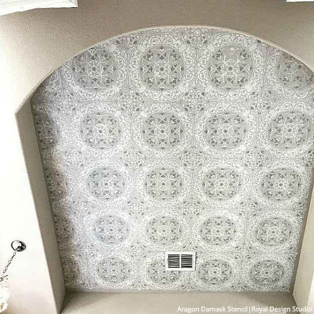 Aragon Damask Tile Wall Stencil - Reusable DIY Painting Template for Home Decor, Bathroom, Kitchen Backsplash - Perfect for Wall Art, Furniture Upcycling & Craft Projects