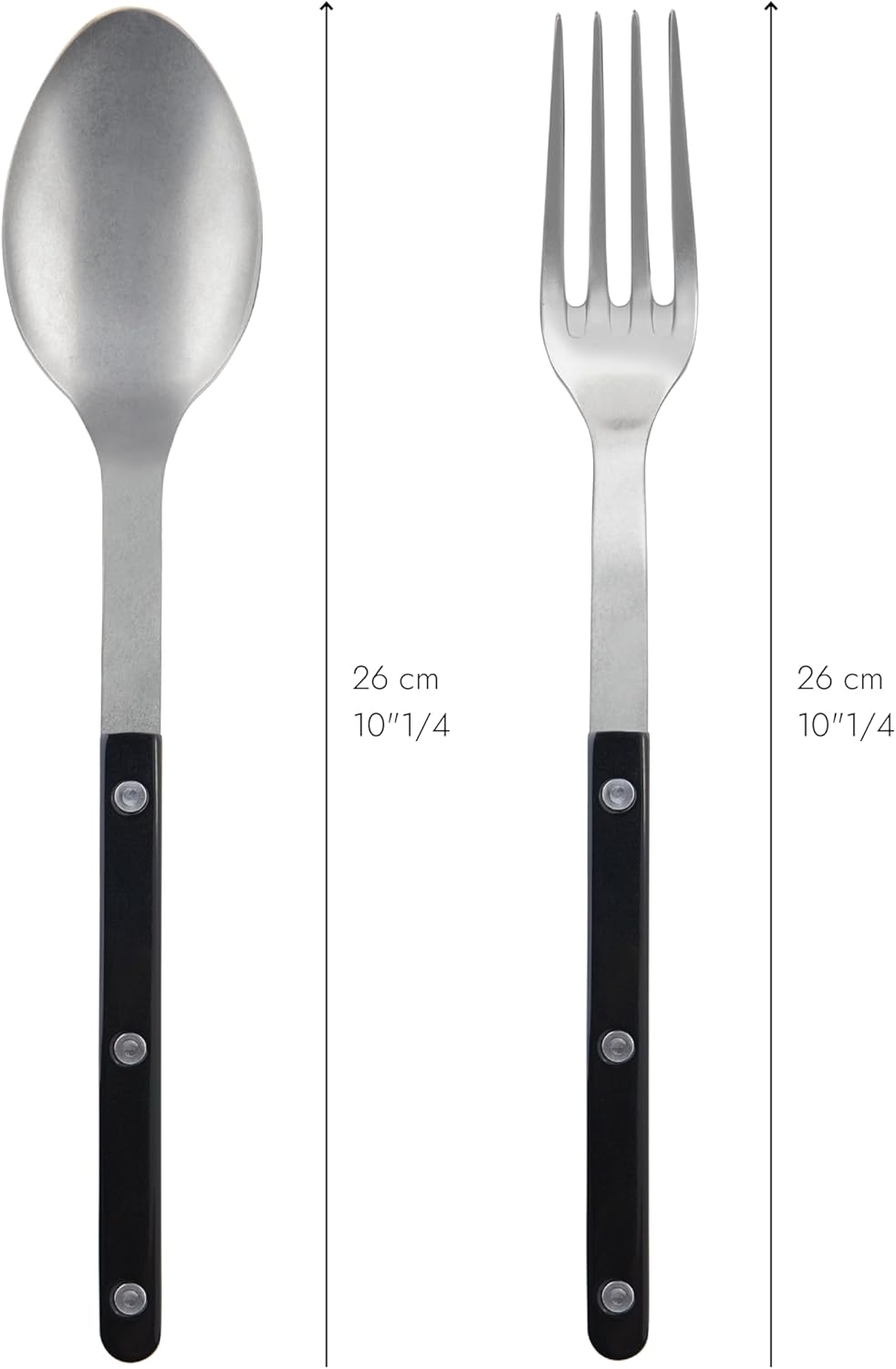2-Piece Vintage Bistro Serving Set - Large Stainless Steel & Nylon Fork and Spoon - Dishwasher Safe Black Matte Finish - Perfect for Restaurants, Catering & Home Dining