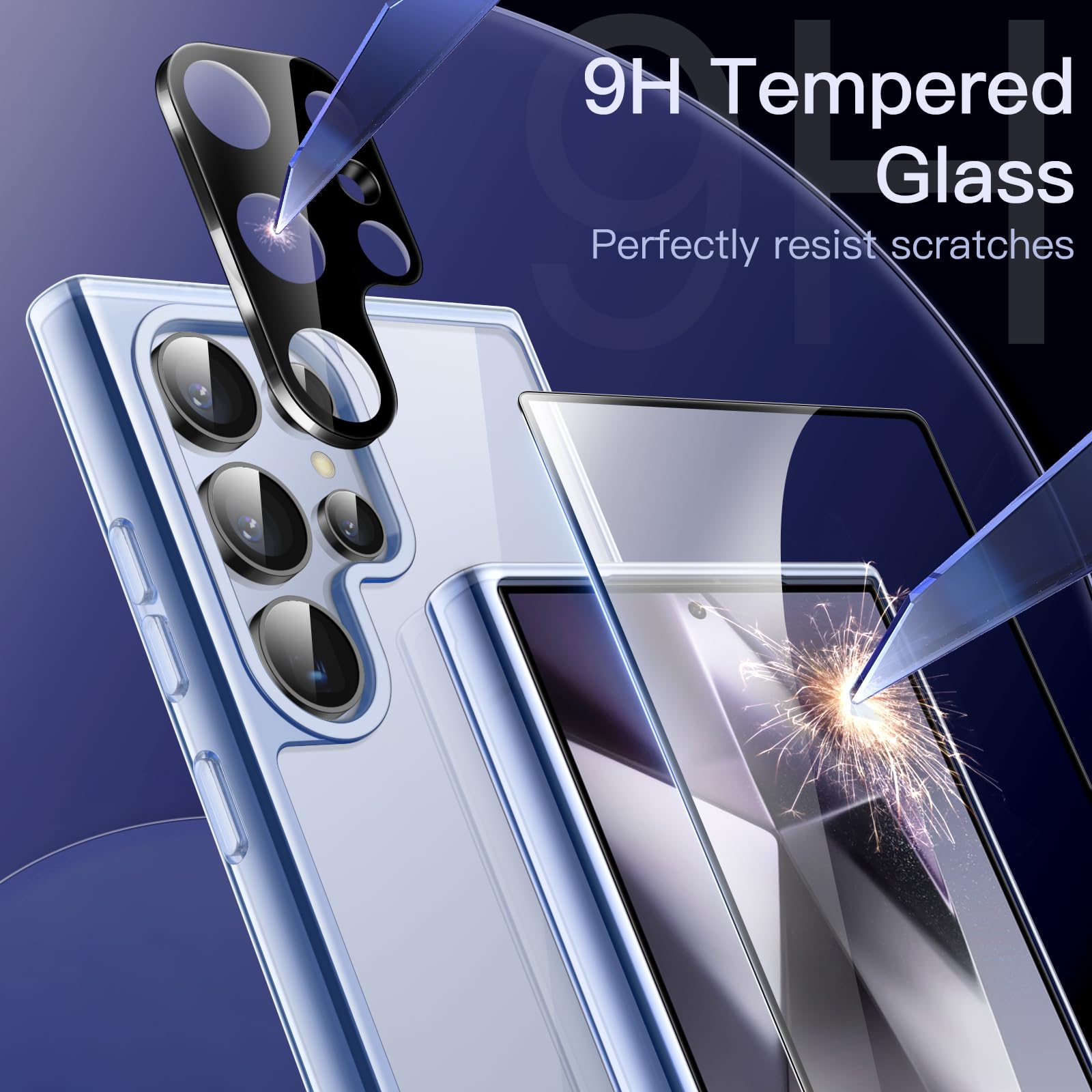 JETech 5-in-1 Protective Case for Samsung Galaxy S24 Ultra 5G - Includes 2 Tempered Glass Screen Protectors & Camera Lens Protector | Shockproof, Non-Yellowing Bumper Phone Cover (Titanium Blue) | Perfect for Outdoor Activities, Work & Travel Protection