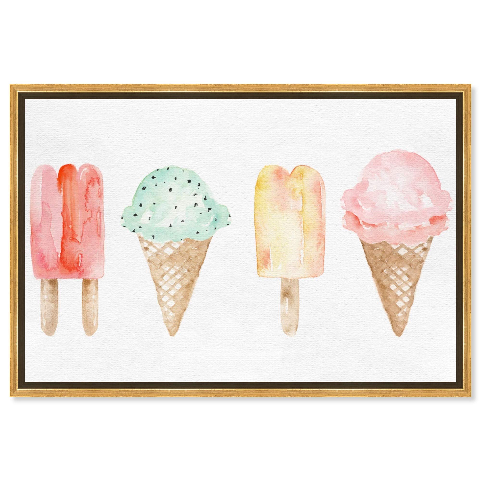 Oliver Gal Artist Co. Framed Wall Art - 'Scream' Ice Cream & Milkshakes Canvas Print, 54x36 Inches, White & Pink - Perfect for Kitchen, Diner, or Ice Cream Shop Décor