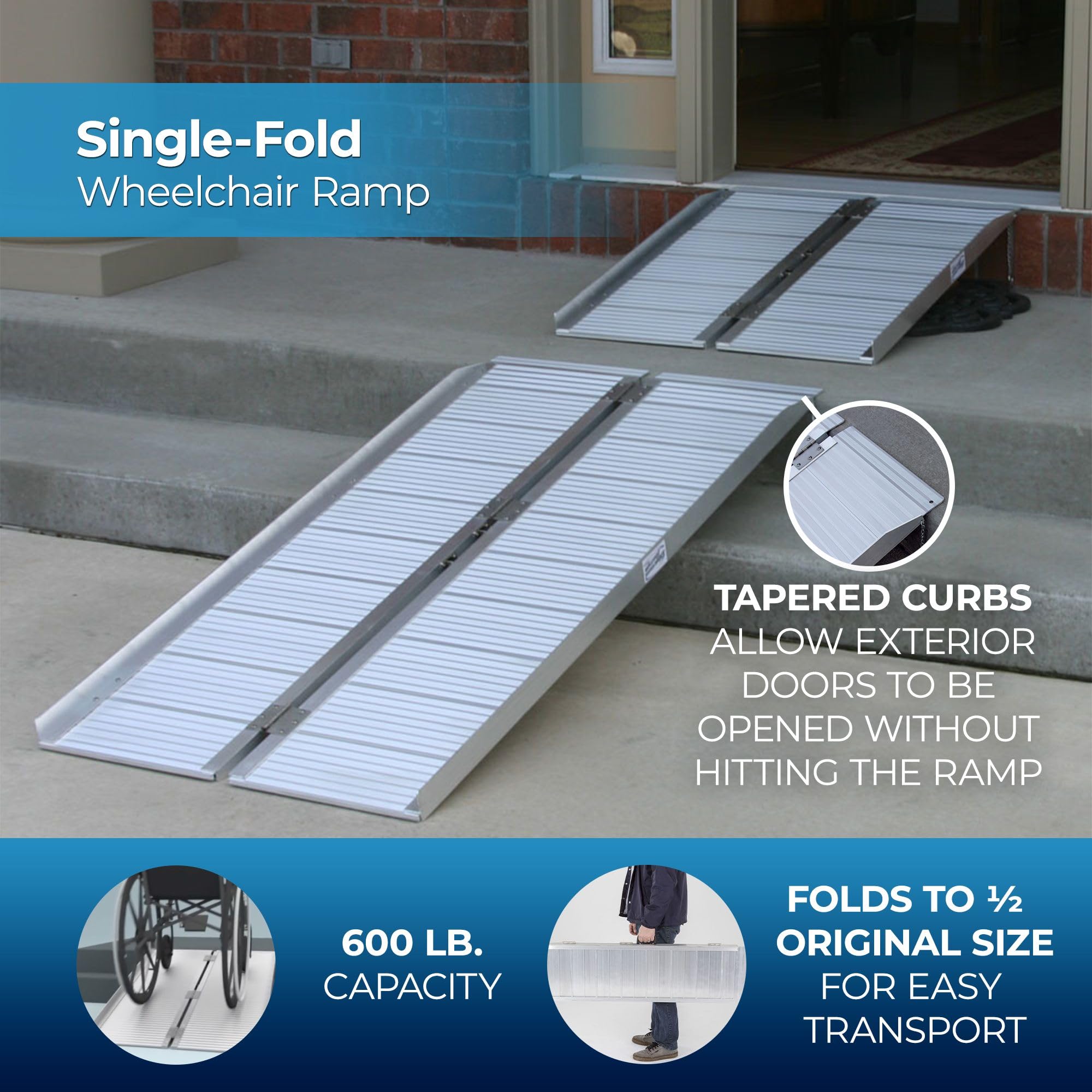 Silver Spring 4-Foot Heavy Duty Folding Ramp - 600 lb Capacity Aluminum Mobility & Utility Ramp for Wheelchairs, Scooters, Lawn Mowers - Perfect for Home, Garage & Outdoor Use