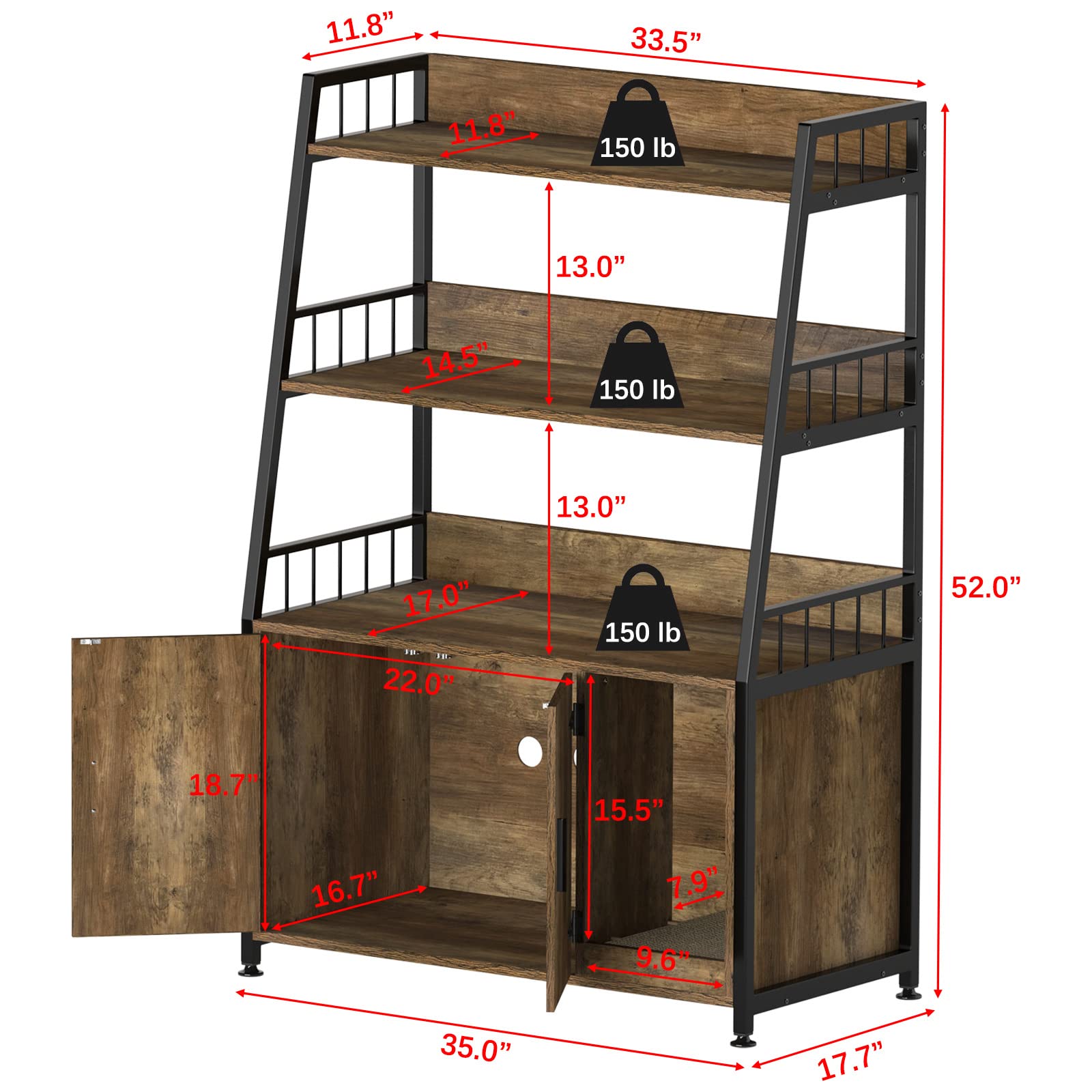 GDLF Large Hidden Cat Litter Box Enclosure Furniture with Shelf - Wooden Sturdy Cat Washroom Storage Cabinet with Scratching Post, Light Brown - Perfect for Living Room, Bedroom, or Home Office Décor