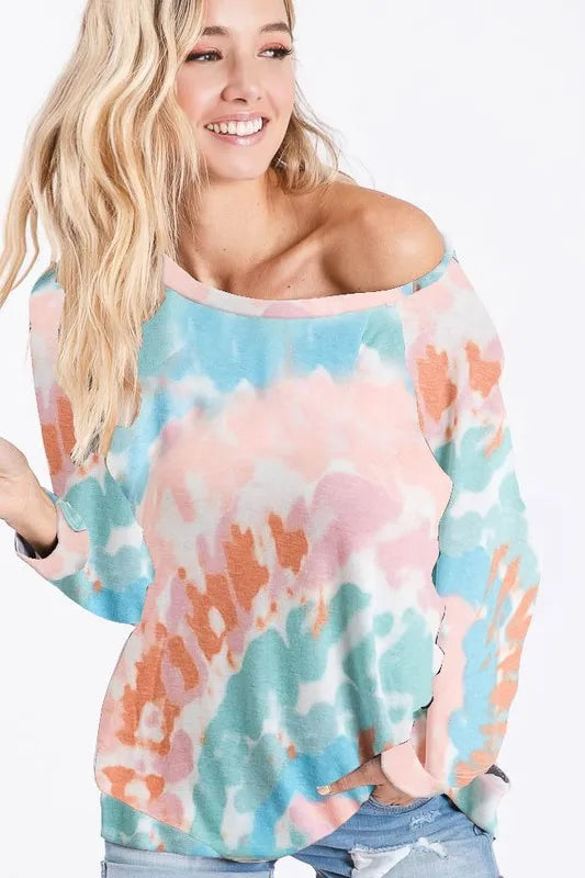 BiBi Tie Dye Print Knit Top - Trendy Women's Casual Short Sleeve T-Shirt | Perfect for Summer Outfits, Music Festivals & Beach Vacations