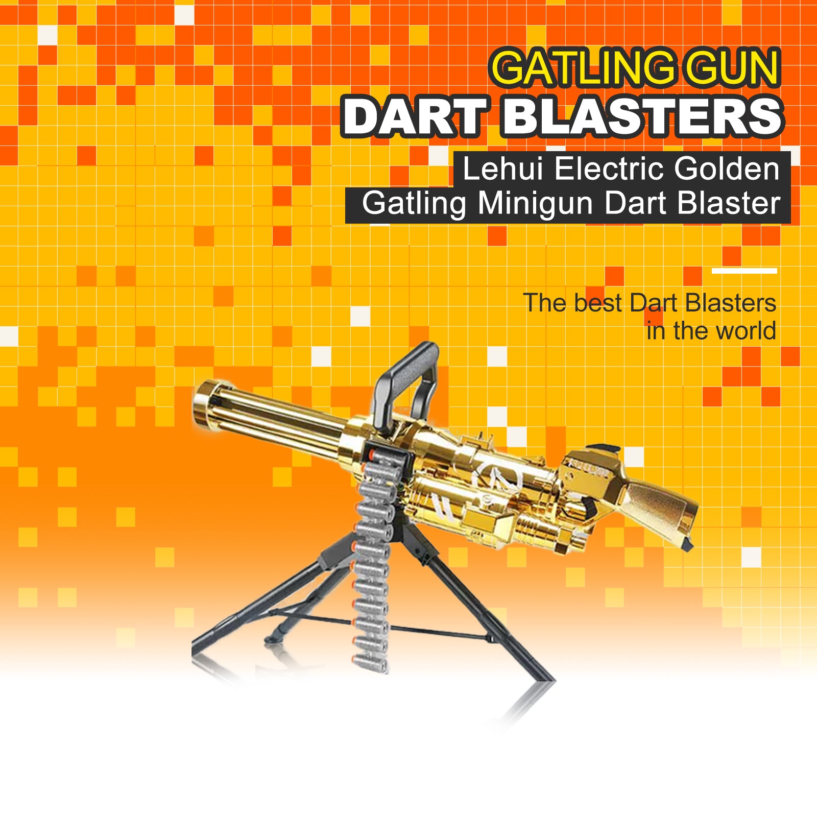 Lehui Electric Golden Gatling Minigun Dart Blaster Toy - High-Speed Foam Dart Shooting Gun for Outdoor Battles, Nerf War Games & Backyard Fun