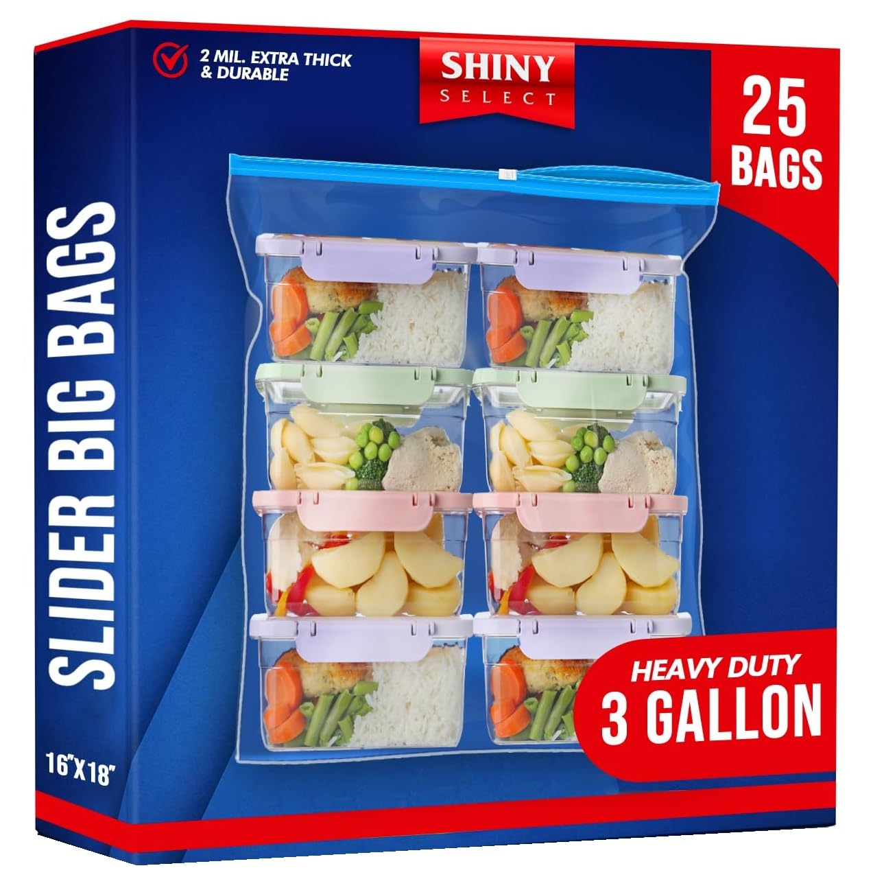 Extra Large 3 Gallon Slider Storage Bags - 25 Pack Heavy Duty 2 Mil Thick Resealable Clear Plastic Bags for Moving, Food Prep, Clothes, Toys, Shoes & Travel Essentials | Space Saving Storage Solution for Home, Office & Organization
