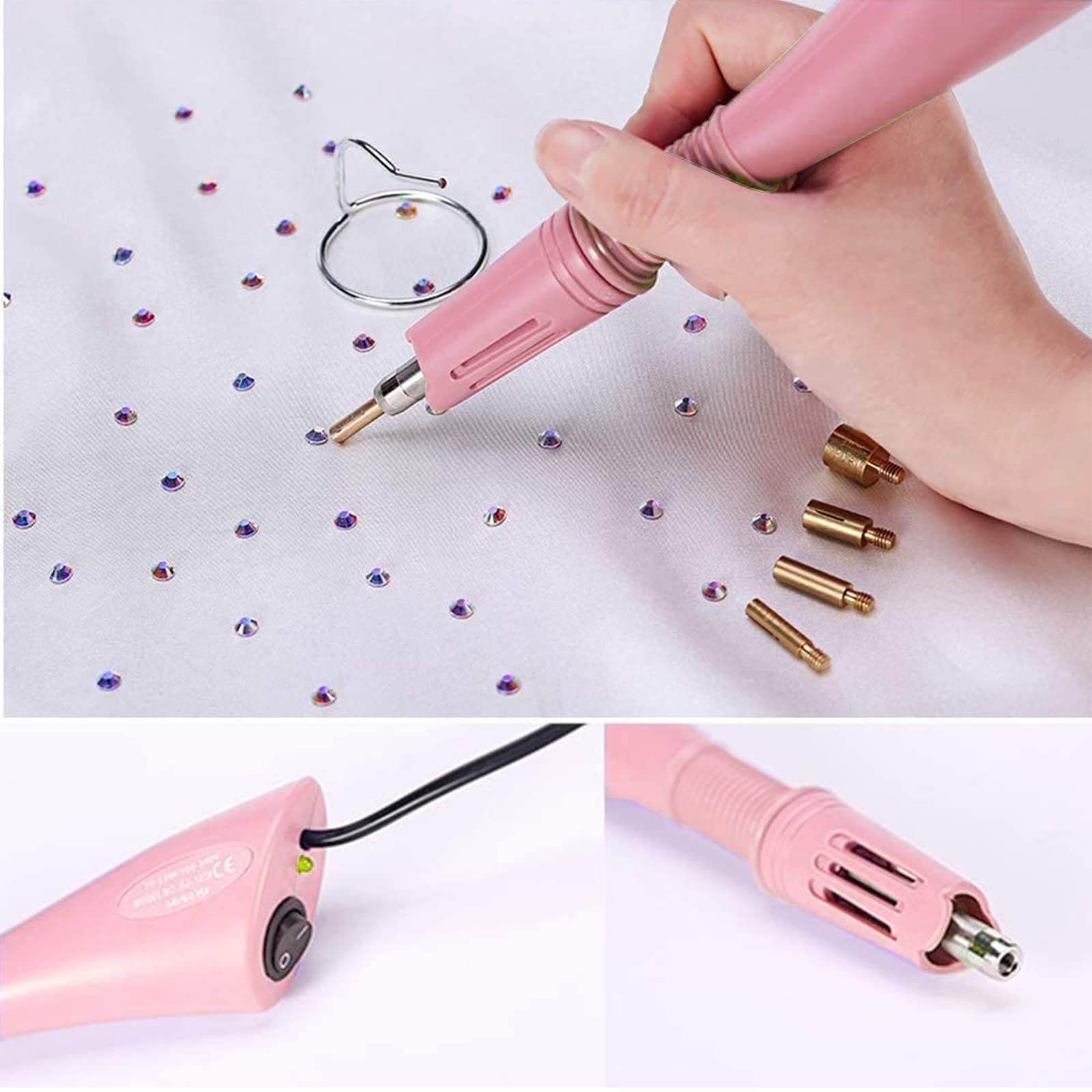 Professional 7-in-1 Hotfix Rhinestone Applicator Kit with 7 Size Tips & Stand - DIY Iron-on Crystal Gem Tool for Clothing, Shoes, Bags & Crafts (Pink) - Perfect for Fashion Design, Costume Making & Home Decor Projects