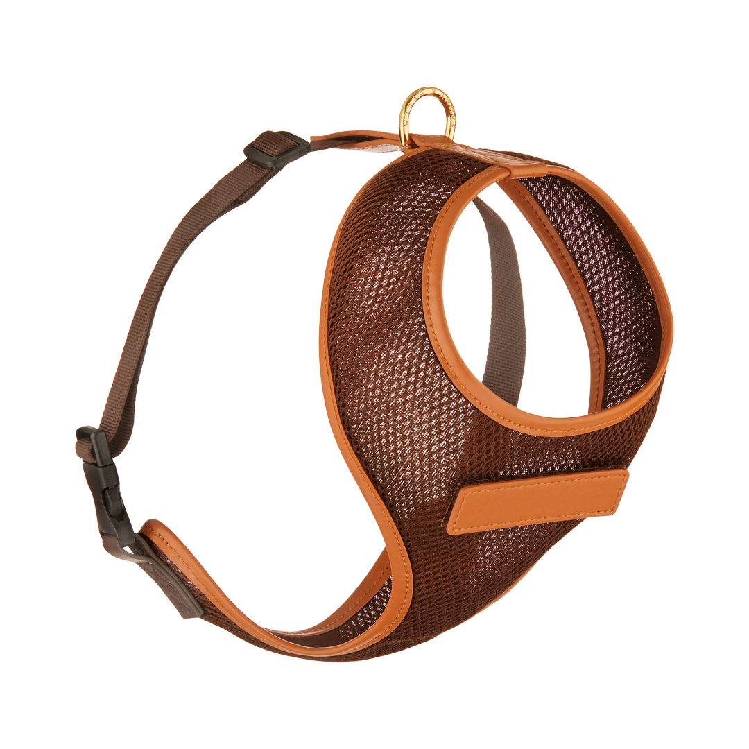 Premium Dark Brown Dog Harness with Tan Trim - Adjustable No-Pull Pet Vest for Small Medium Large Dogs - Perfect for Walking, Hiking & Outdoor Adventures