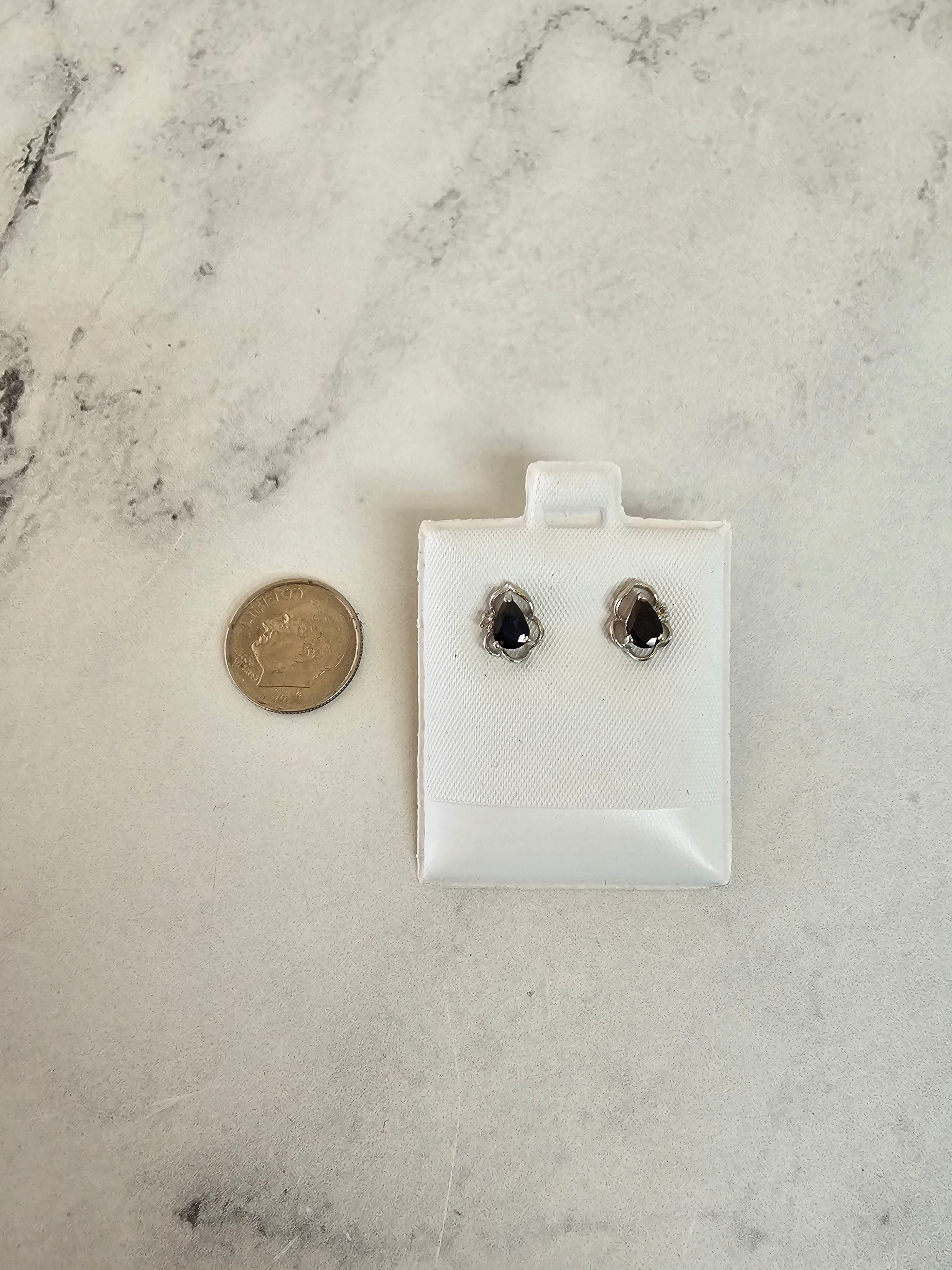 14K White Gold Pear Shaped Sapphire and Diamond Stud Earrings for Women - Elegant Jewelry Gift for Wedding, Anniversary & Special Occasions