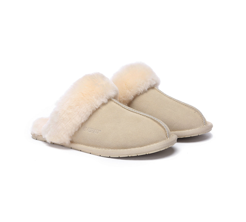 EVERAU® Women's UGG Slippers - Genuine Sheepskin Wool Suede Scuff Slippers in Rosa Pink for Indoor/Outdoor Comfort and Warmth
