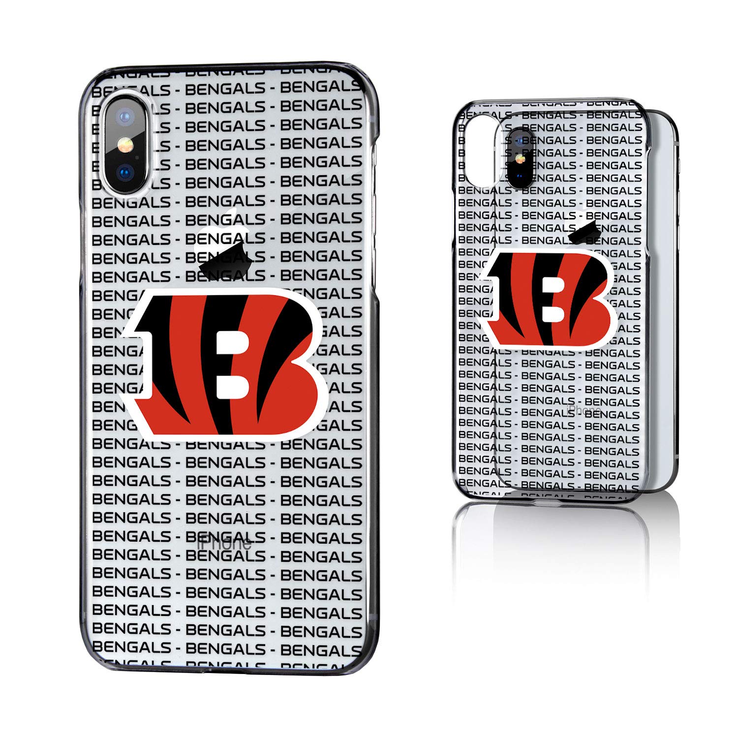 Cincinnati Bengals iPhone Clear Case with Text Backdrop Design - Perfect for NFL Fans, Game Days & Showcasing Team Spirit