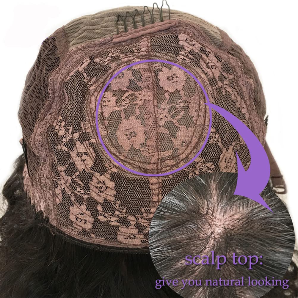 200% Density Yaki Wavy Brazilian Human Hair Wig with Scalp Top & Bangs | 16 Inch Remy Human Hair Machine Made Wig for Women | Natural Black Color | Perfect for Daily Wear, Cosplay & Special Occasions