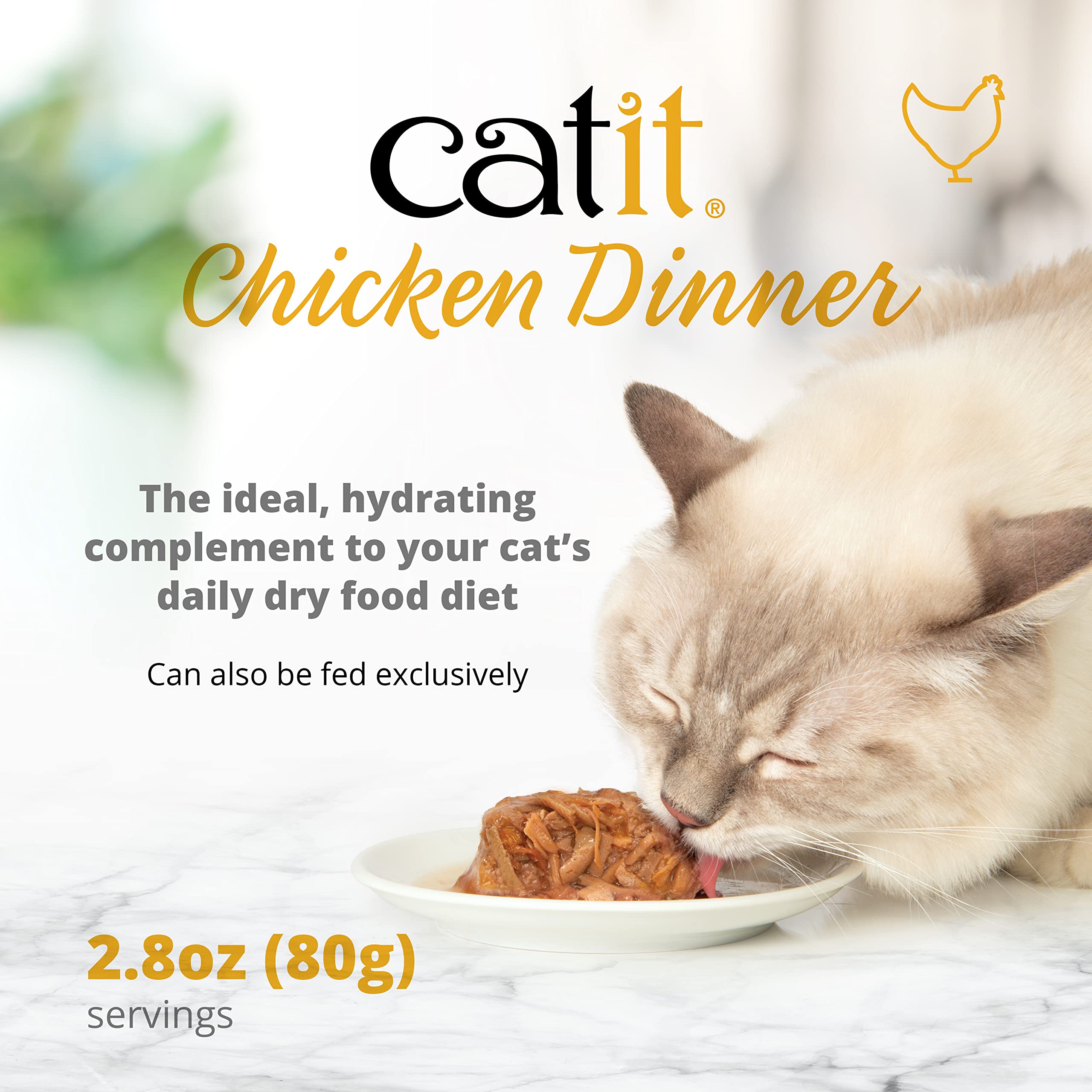 Premium Catit Wet Cat Food - Chicken Dinner with Salmon & Carrot, 80g (Pack of 6) | Grain-Free, High-Protein Wet Cat Food for Adult Cats & Kittens | Perfect for Mealtime, Travel & Picky Eaters