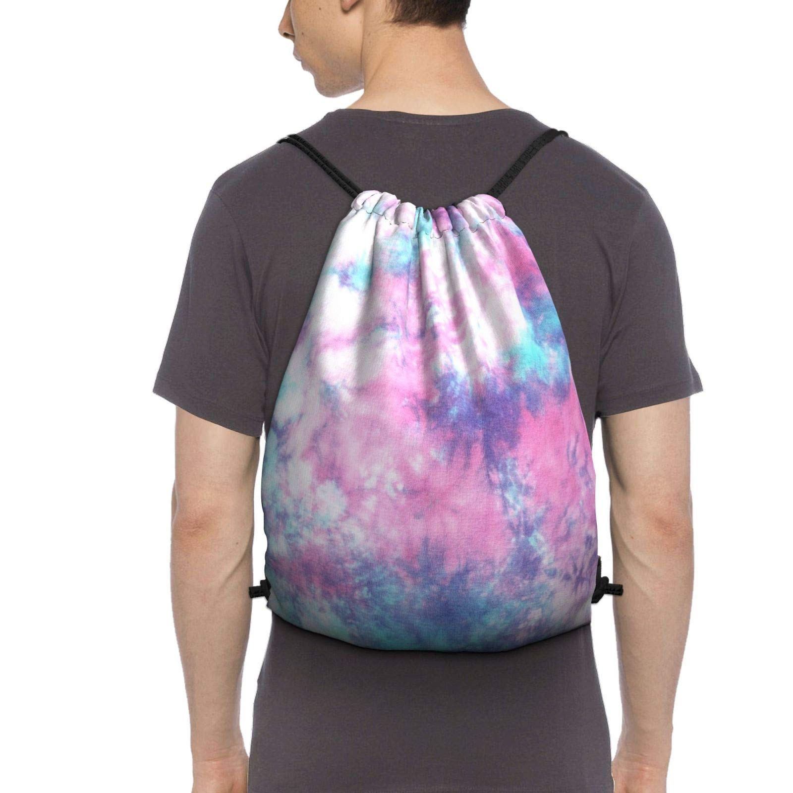 Dujiea Drawstring Backpack - Pastel Blue Pink Tie Dye Gym Bag for Men & Women | Lightweight Sports Sackpack for Yoga, Swimming, Travel & Shopping | Perfect for Gym, Beach & Daily Use