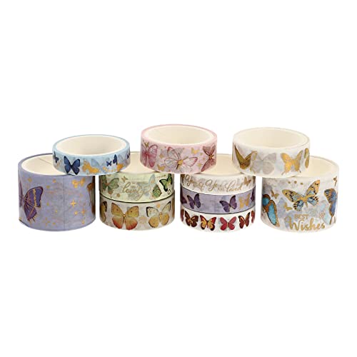 VICASKY 10 Rolls Decorative Bronzing Washi Tape Set for Scrapbooking, DIY Crafts, Journaling, Card Making - Gold Foil Adhesive Tapes for Home Decor, Gift Wrapping & Bullet Journal Supplies