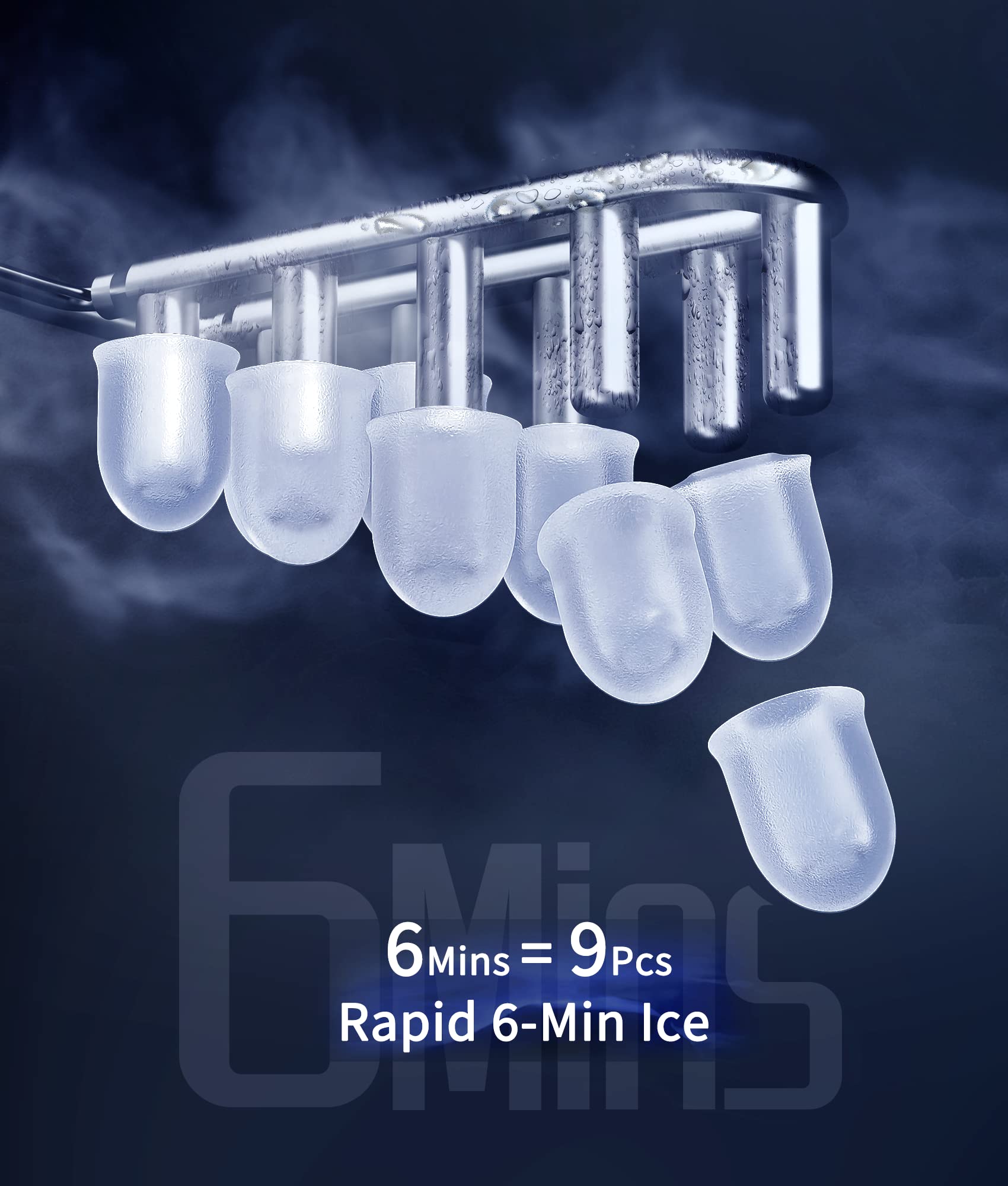 ecozy Portable Countertop Ice Maker - 9 Cubes in 6 Mins, 26.5 lbs Daily, Self-Cleaning with Ice Scoop & Basket - Perfect for Home, Kitchen, Office, Bar, Parties & Outdoor Gatherings (Silver)