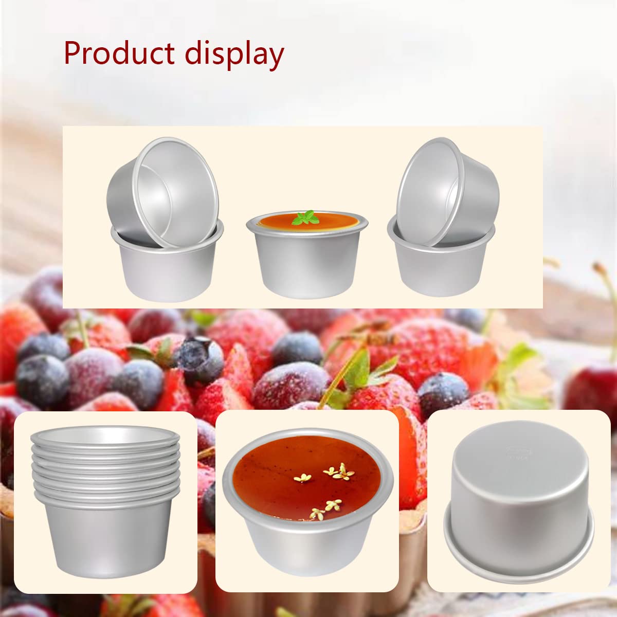 8-Piece Aluminum Pudding Cups Molds - 3.74 x 2 x 2.87 Inch Popover Pan for Cupcake, Muffin & Baking - Perfect for Desserts, Party Treats & Home Cooking