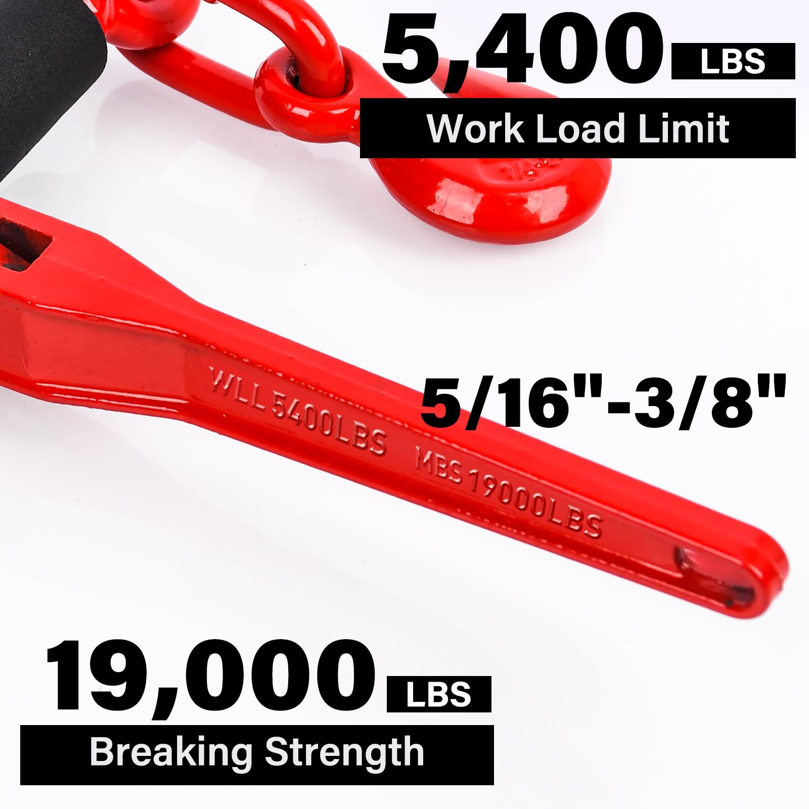 Heavy Duty G80 Chain Binder 5/16'' - 3/8'' with G80 Grab Hooks (2 Pack) - 5,400 lbs WLL Ratchet Load Binder for Hauling, Towing, Tie Down - Industrial & Agricultural Traction Use - Perfect for Securing Cargo on Trailers, Trucks, and Heavy Equipment