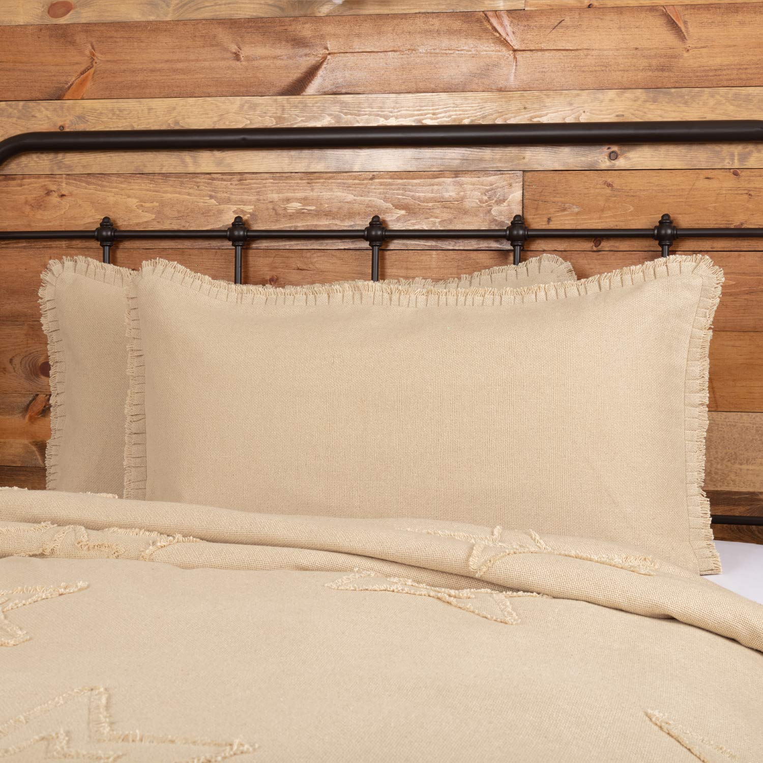 Vintage Farmhouse King Size Burlap Sham - Distressed Tan Cotton Solid Color Rectangle Pillow Cover for Bedroom Decor | Rustic Home Decor, Farmhouse Style Bedding, Cozy Living Room Accent