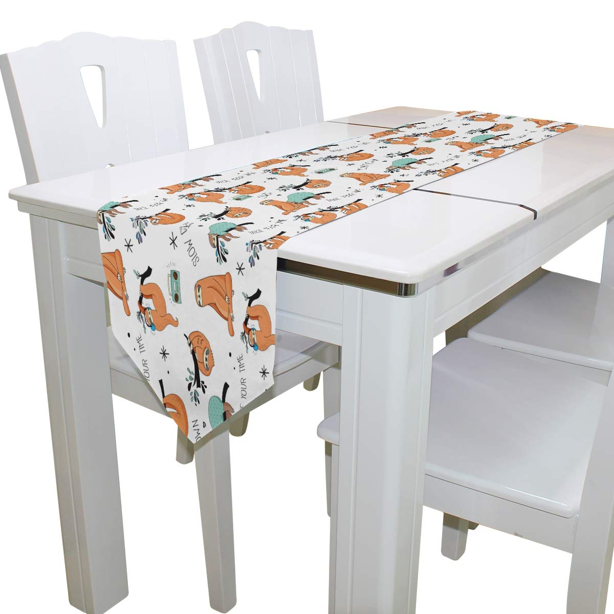AUUXVA 13x70 Inches Long Table Runner - Cute Sloth & Floral Pattern Polyester Tablecloth for Dining, Kitchen, Coffee Table | Perfect for Home Decor, Parties, Banquets & Holiday Celebrations
