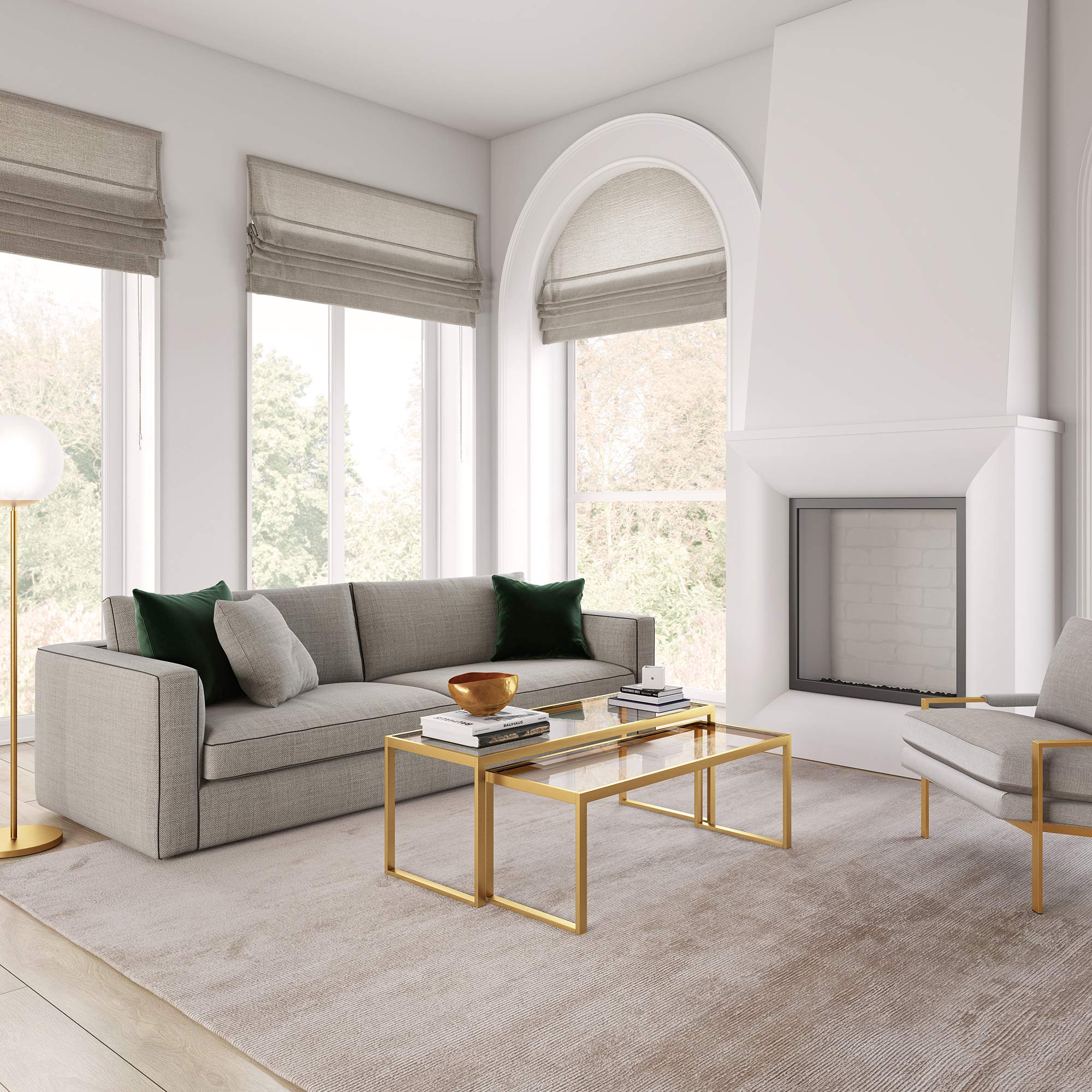 Henn&Hart Rectangular Nested Coffee Table in Brass - Modern Living Room Furniture, Minimalist Studio Apartment Essentials - Perfect for Small Spaces & Contemporary Home Decor