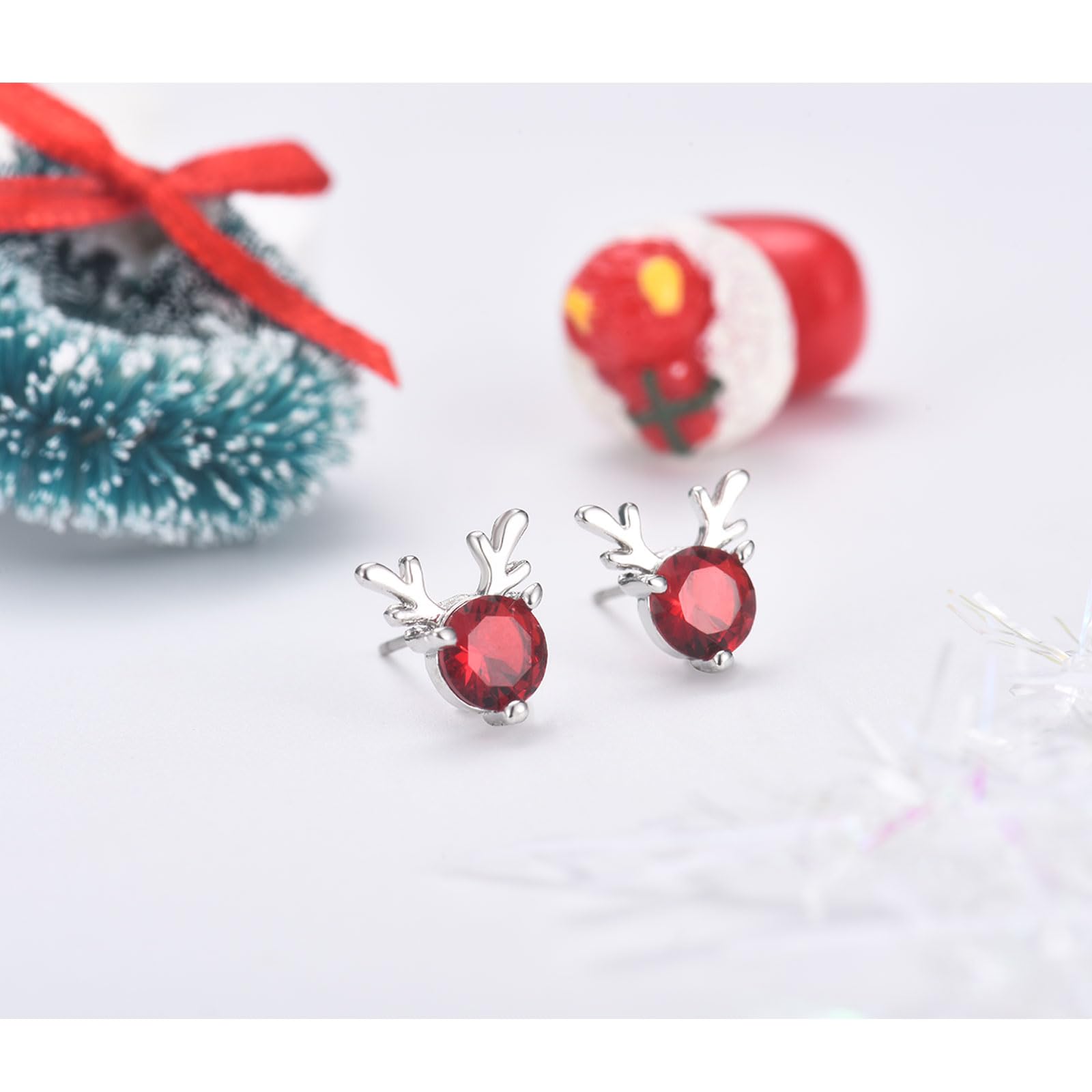 Silver Reindeer Stud Earrings for Women – Shiny Cubic Zirconia Christmas Jewelry | Small Deer Earrings for Girls | White Gold Xmas Gift Earrings | Perfect for Holiday Parties & Gift Giving